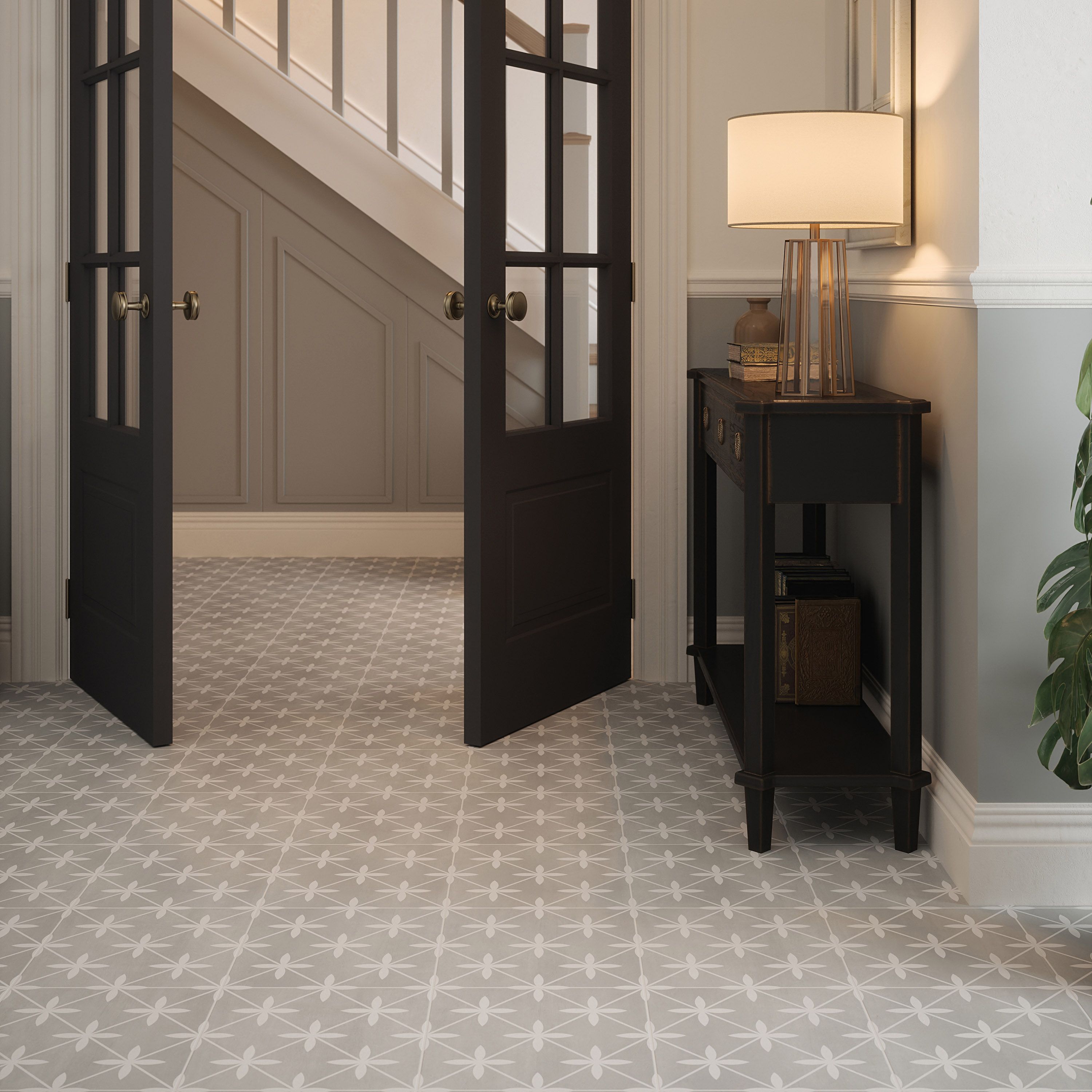 Laura Ashley Wicker Steel Grey Matt Patterned Ceramic Indoor Wall & floor Tile Sample