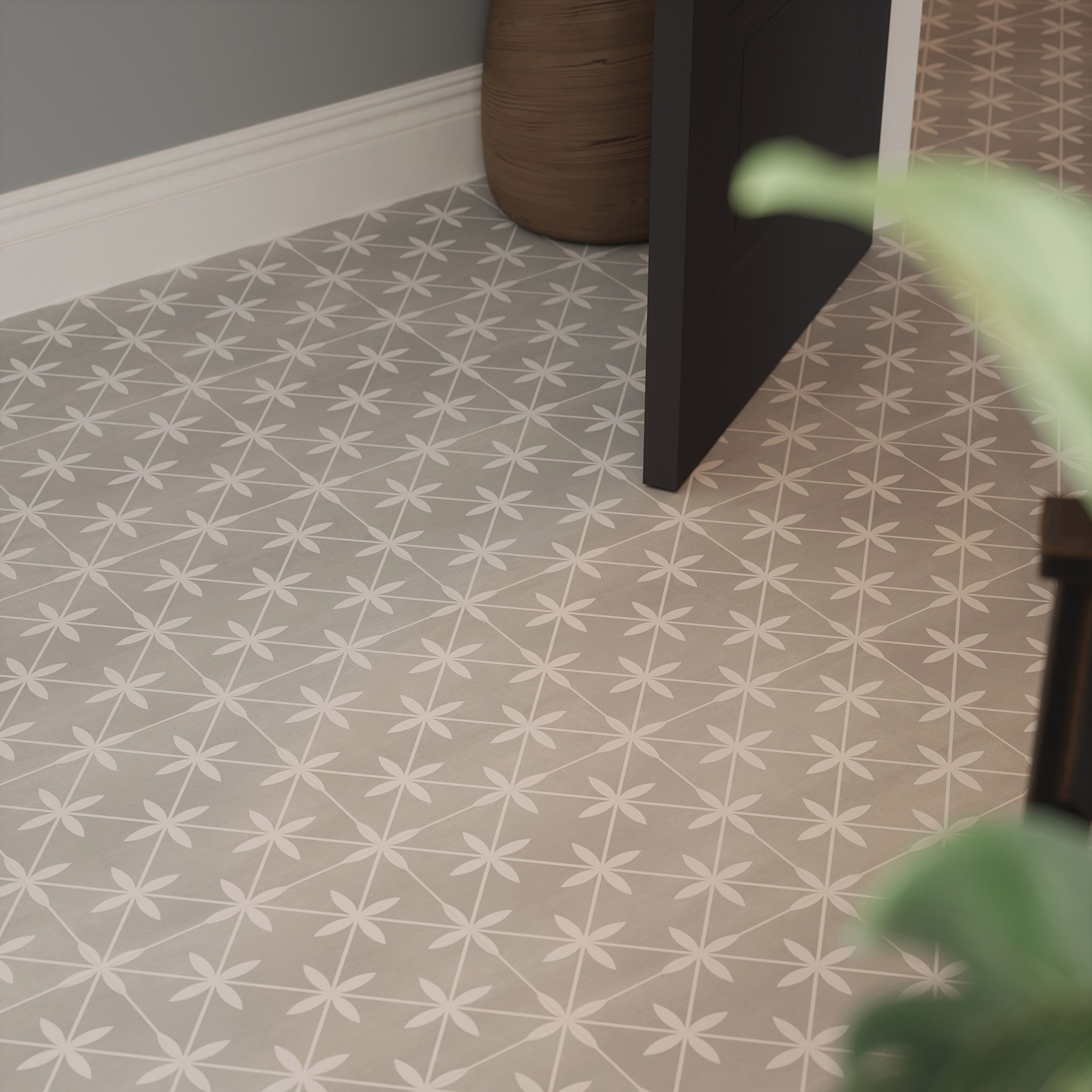 Laura Ashley Wicker Steel Grey Matt Patterned Ceramic Indoor Wall & floor Tile Sample