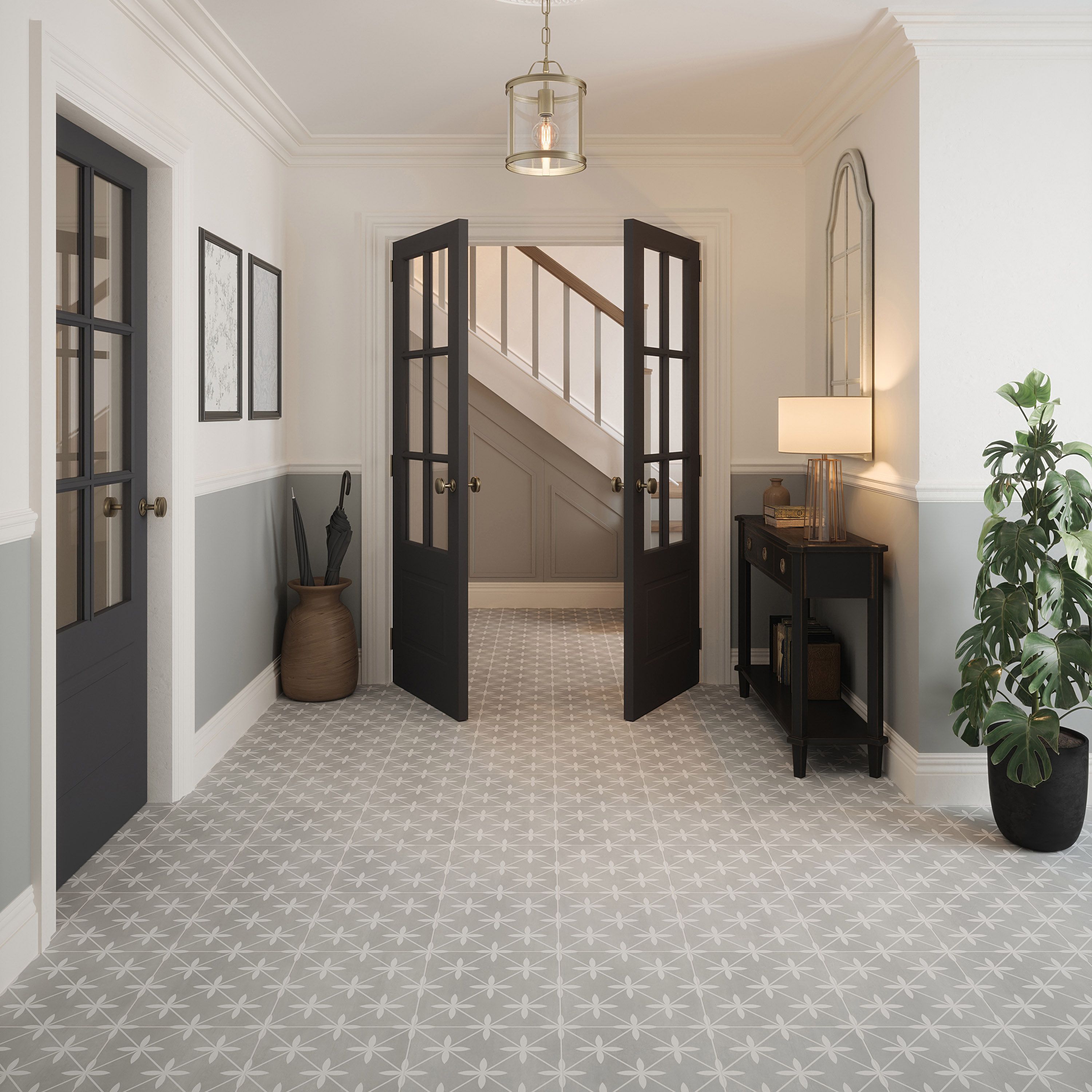 Laura Ashley Wicker Steel Grey Matt Patterned Ceramic Indoor Wall & floor Tile Sample