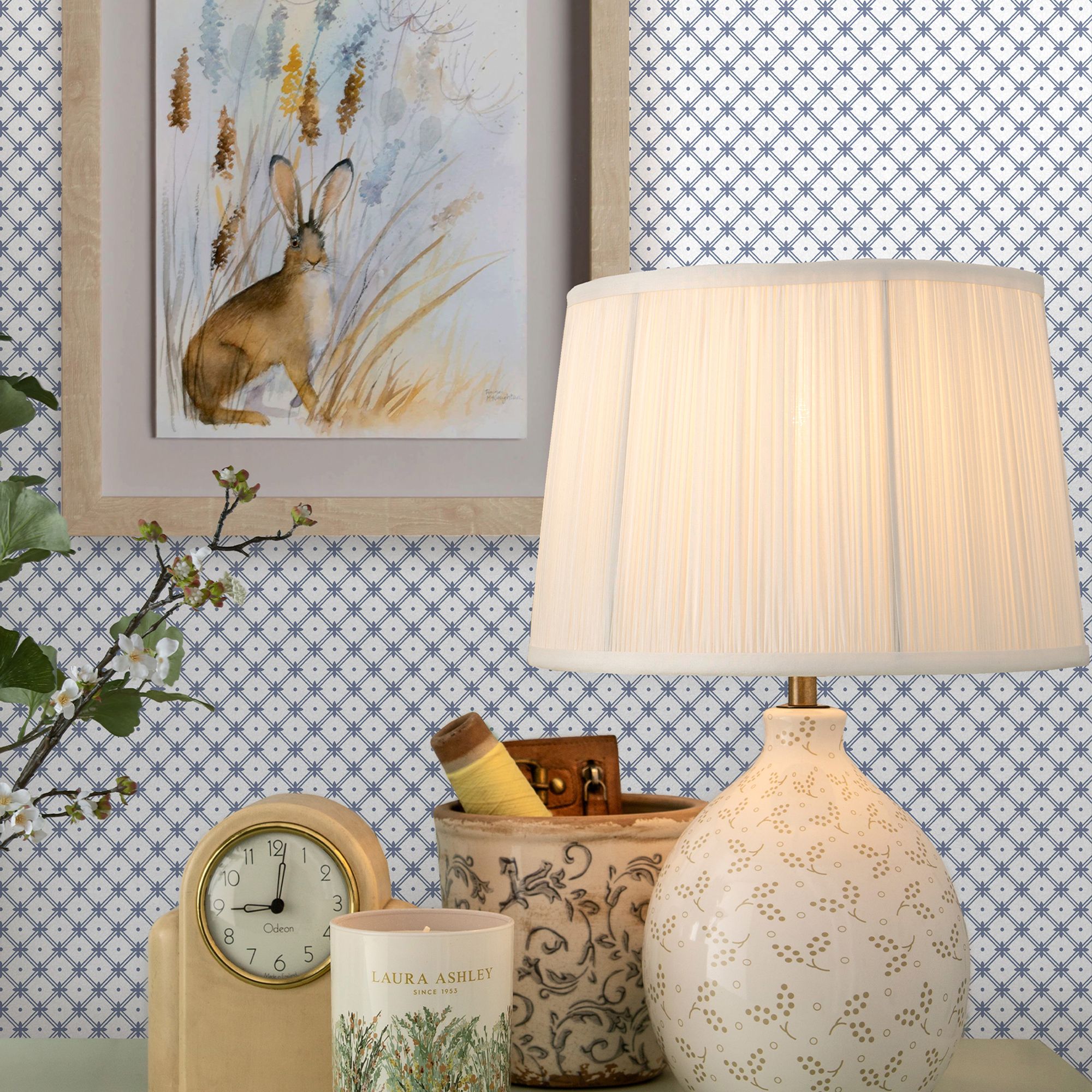 Laura Ashley Wickerwork Blue & White Motif Smooth Wallpaper