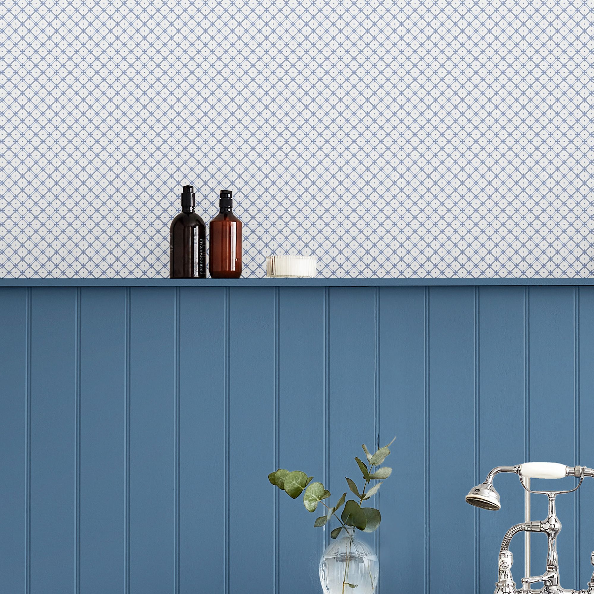 Laura Ashley Wickerwork Blue & White Motif Smooth Wallpaper