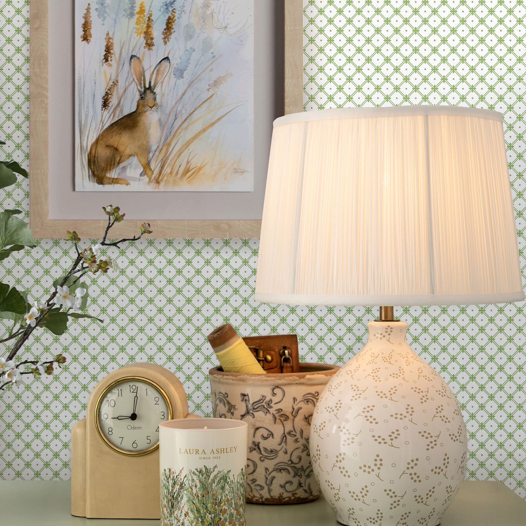 Laura Ashley Wickerwork Green Motif Smooth Wallpaper