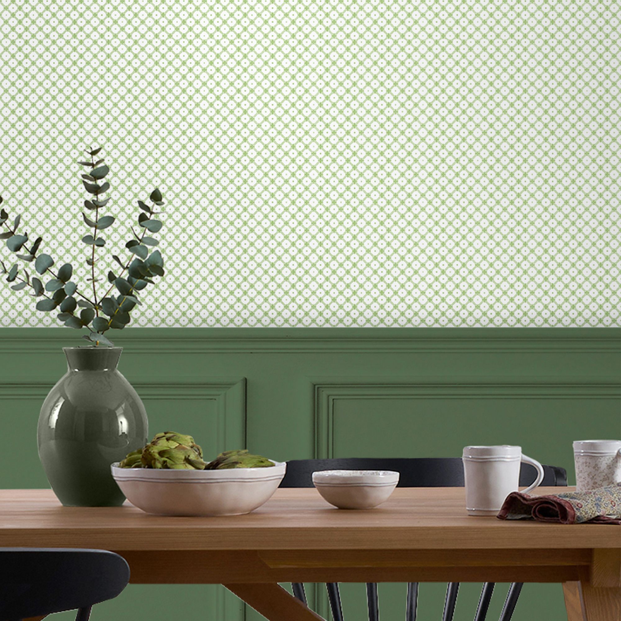 Laura Ashley Wickerwork Green Motif Smooth Wallpaper
