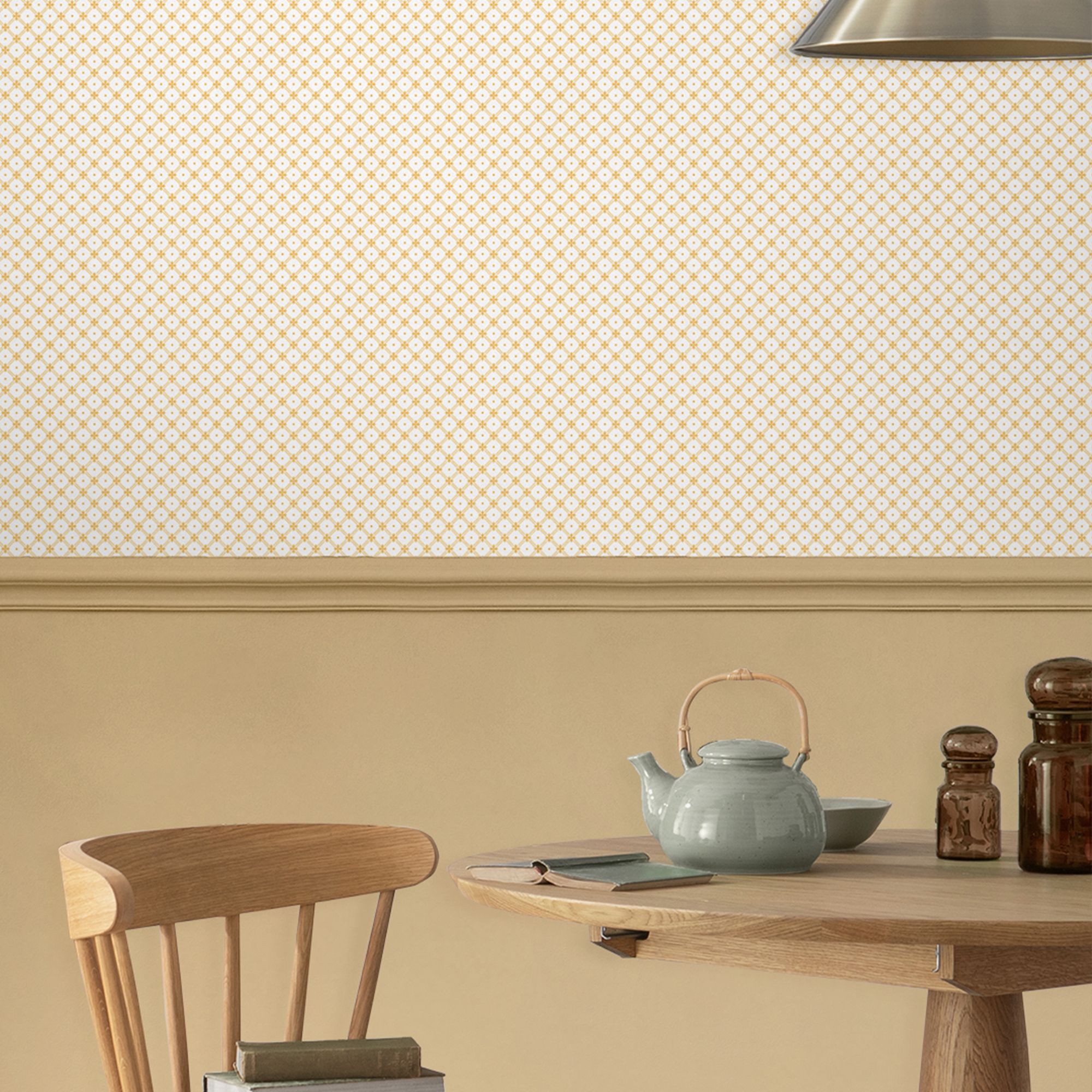 Laura Ashley Wickerwork Ochre Motif Smooth Wallpaper