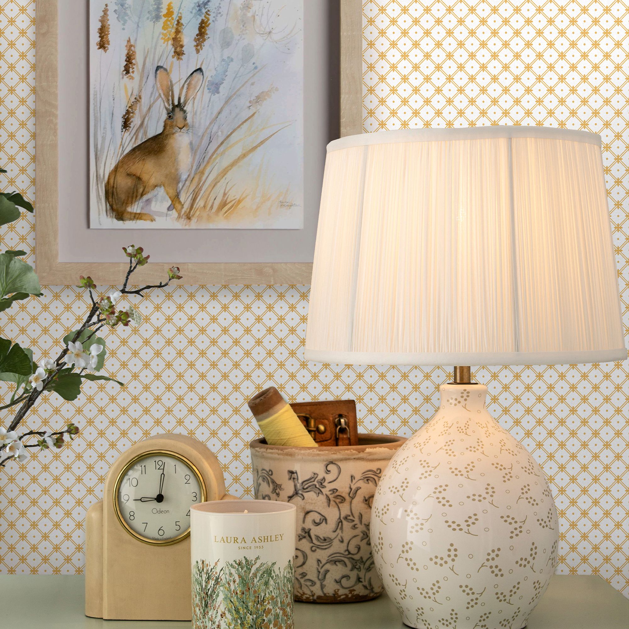 Laura Ashley Wickerwork Ochre Motif Smooth Wallpaper