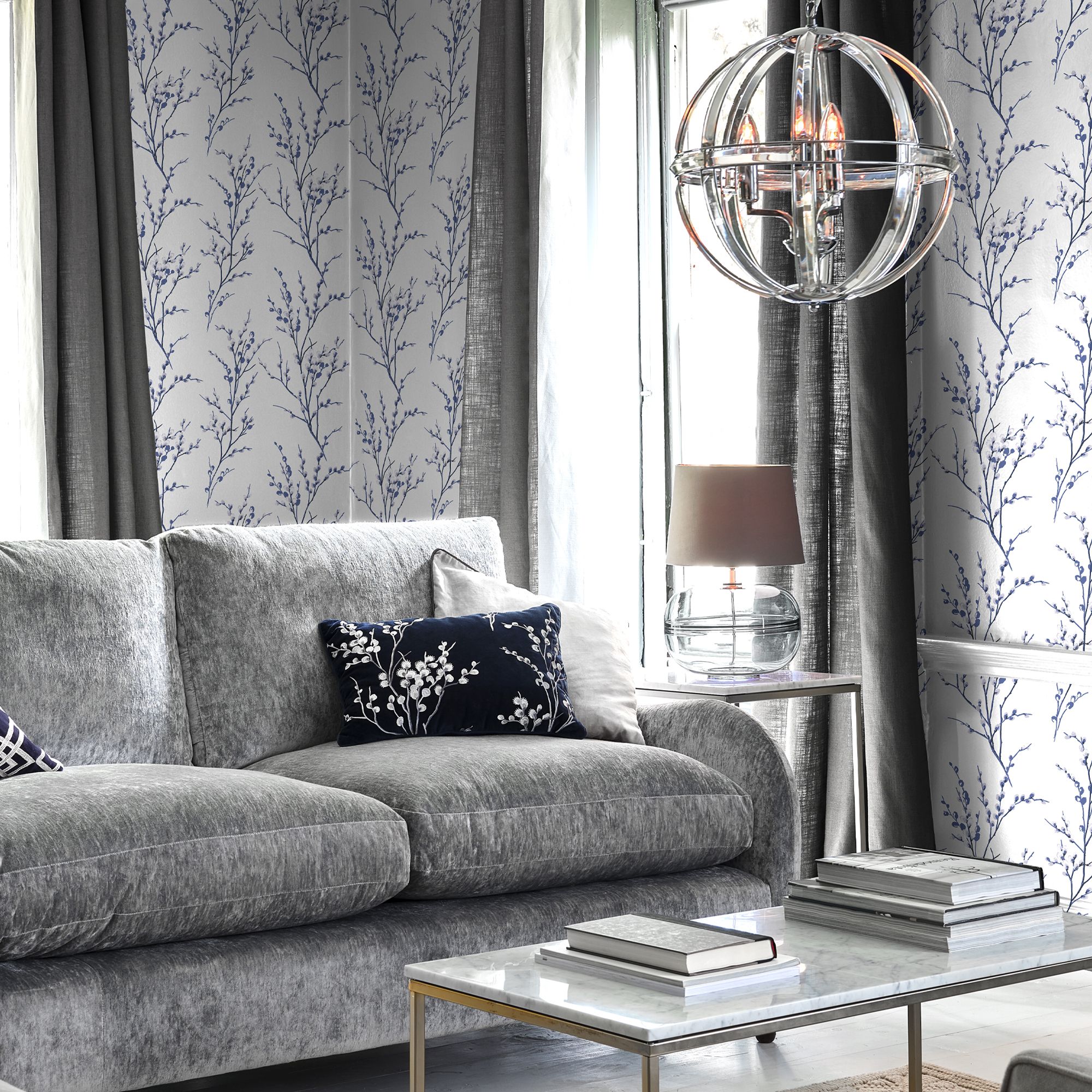 Laura Ashley Willow Midnight & off white Floral Smooth Wallpaper Sample