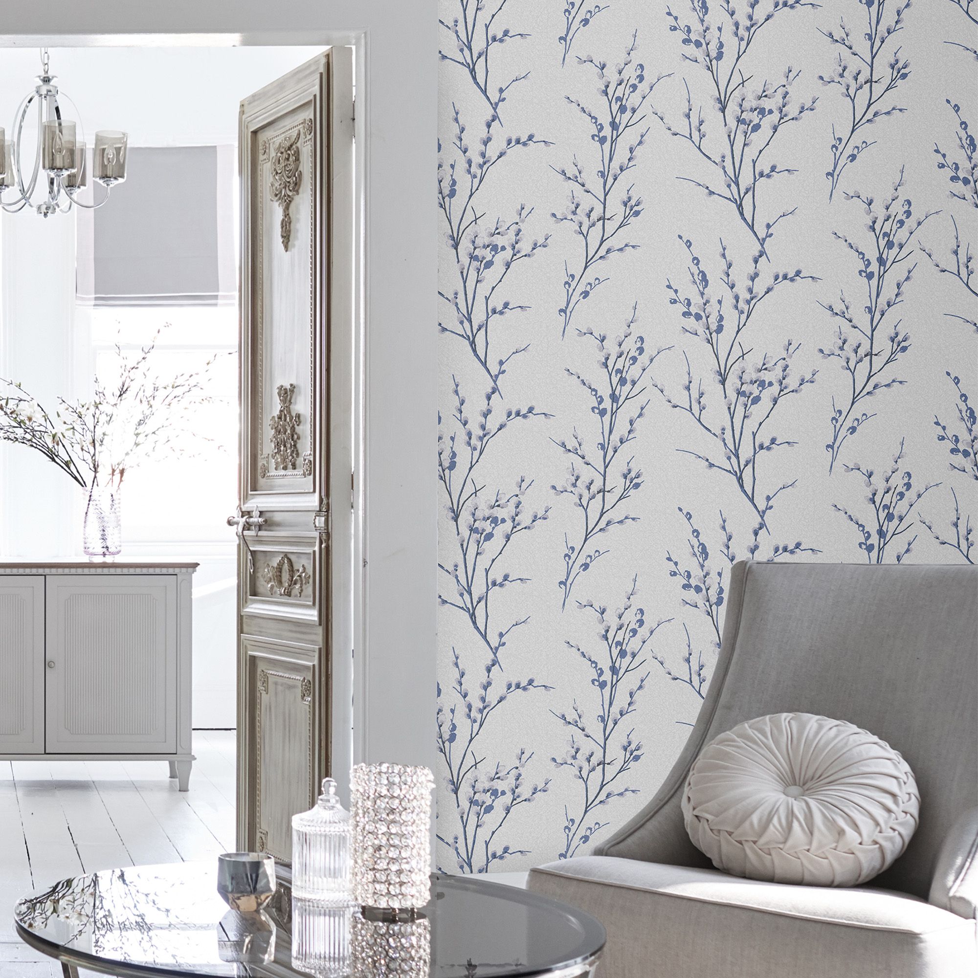 Laura Ashley Willow Midnight & off white Floral Smooth Wallpaper Sample