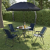 Laurel Moonless blue 4 seater Dining set with Moonless Blue Parasol