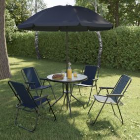 Laurel Moonless blue 4 seater Dining set with Moonless Blue Parasol