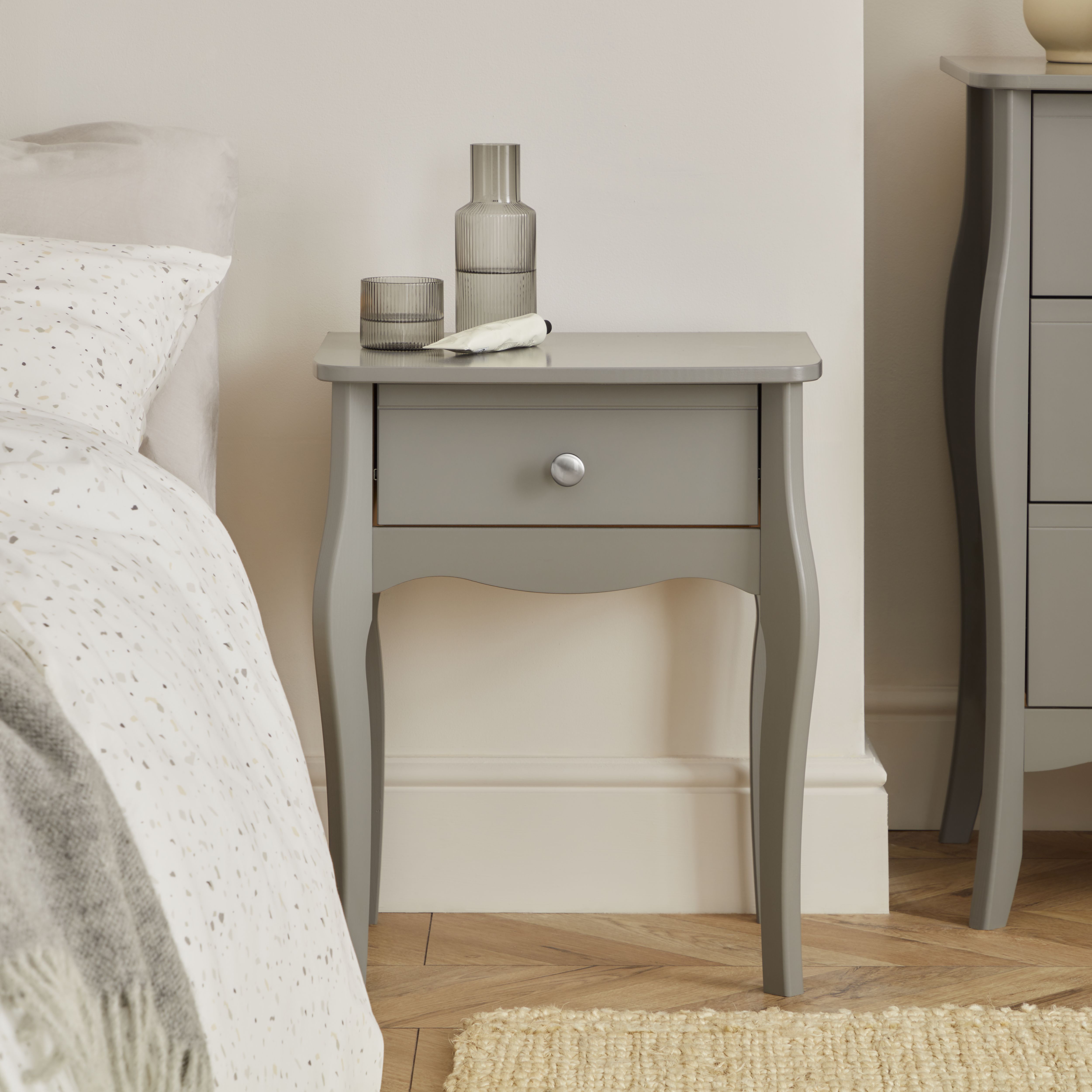 Lautner Satin grey 1 Drawer Bedside table (H)550mm (W)450mm (D)353mm