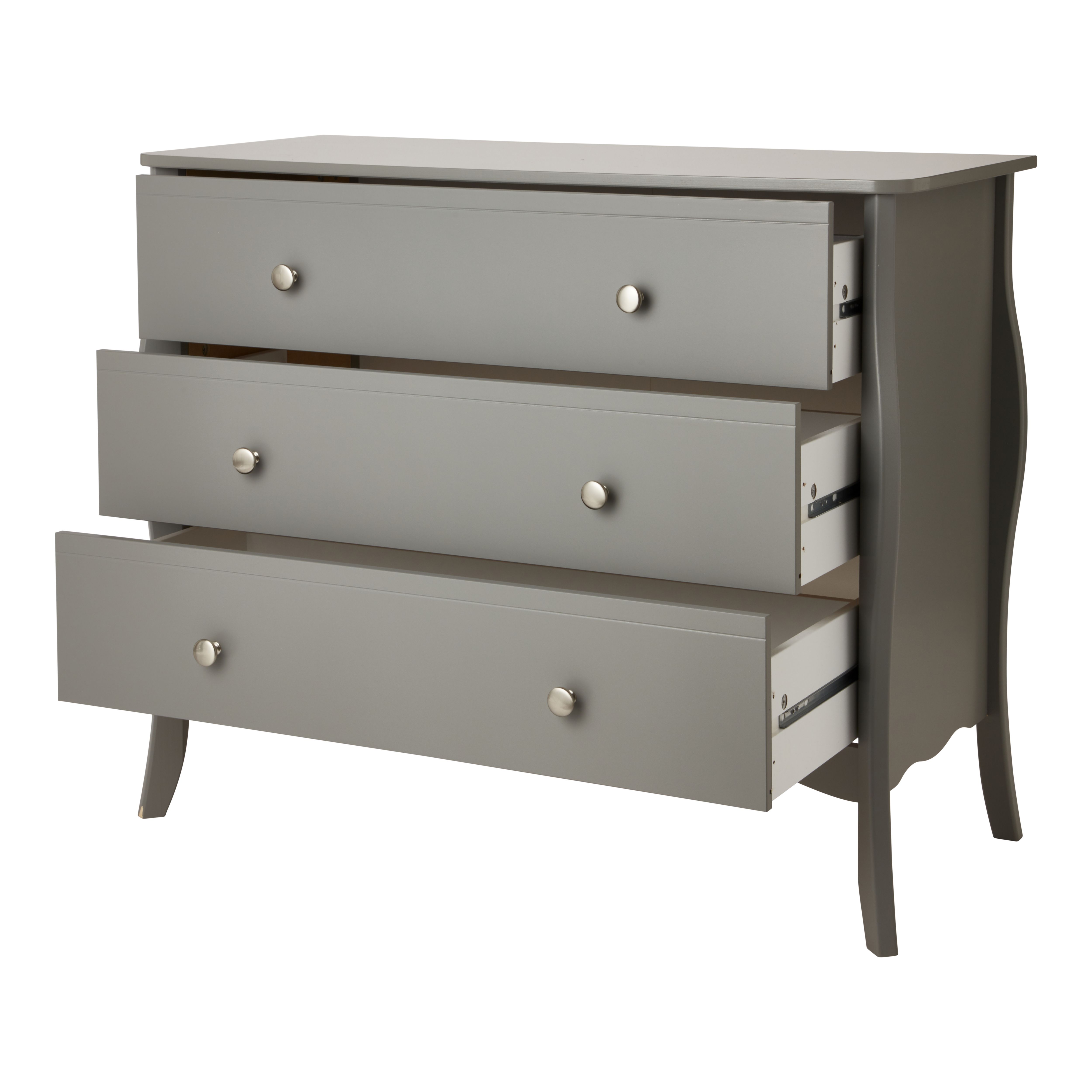 Lautner Satin grey MDF & pine 3 Drawer Wide Chest of drawers (H)800mm (W)965mm (D)450mm