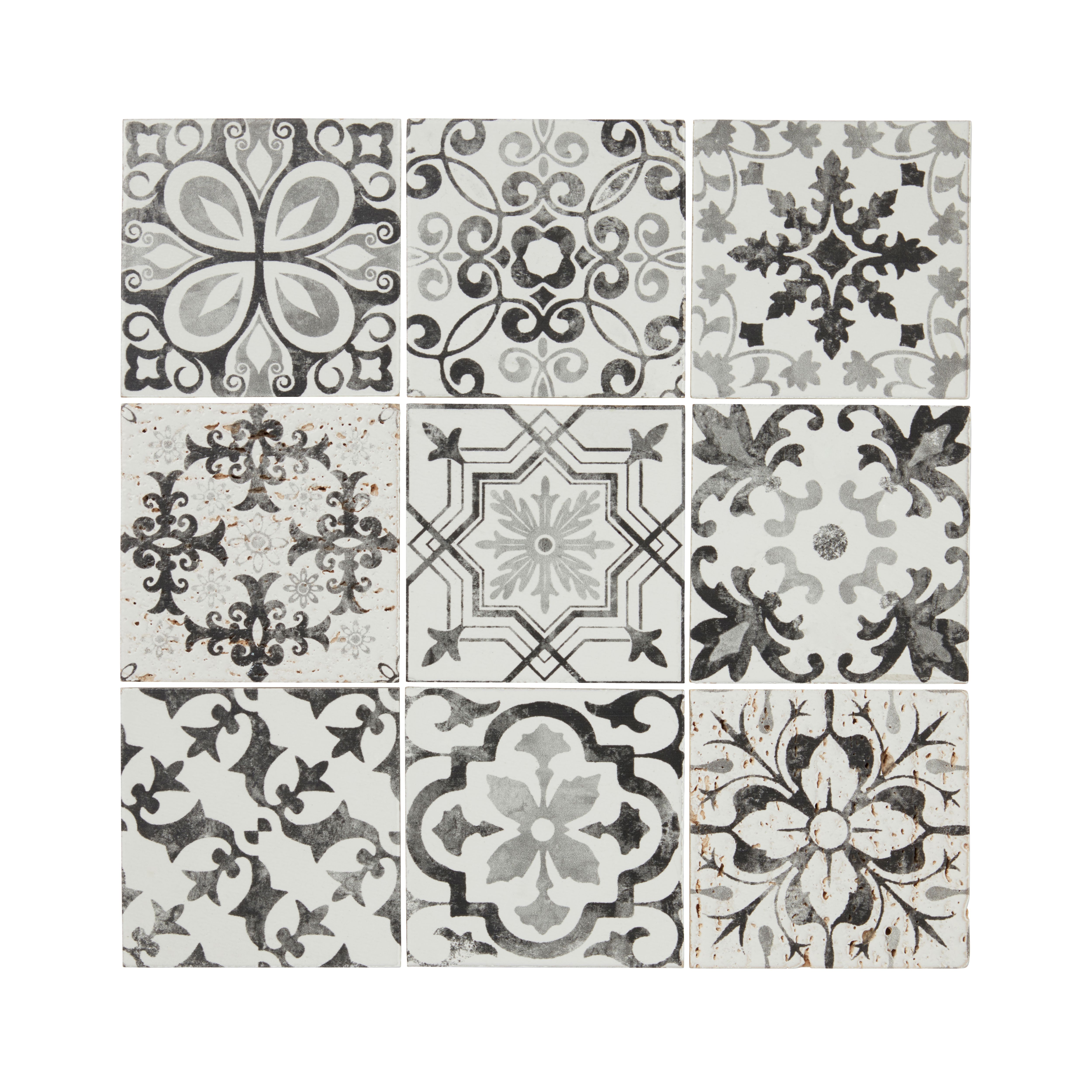 Lavandi Black & white Stone effect Natural stone Mosaic tile sheet, (L)300mm (W)300mm