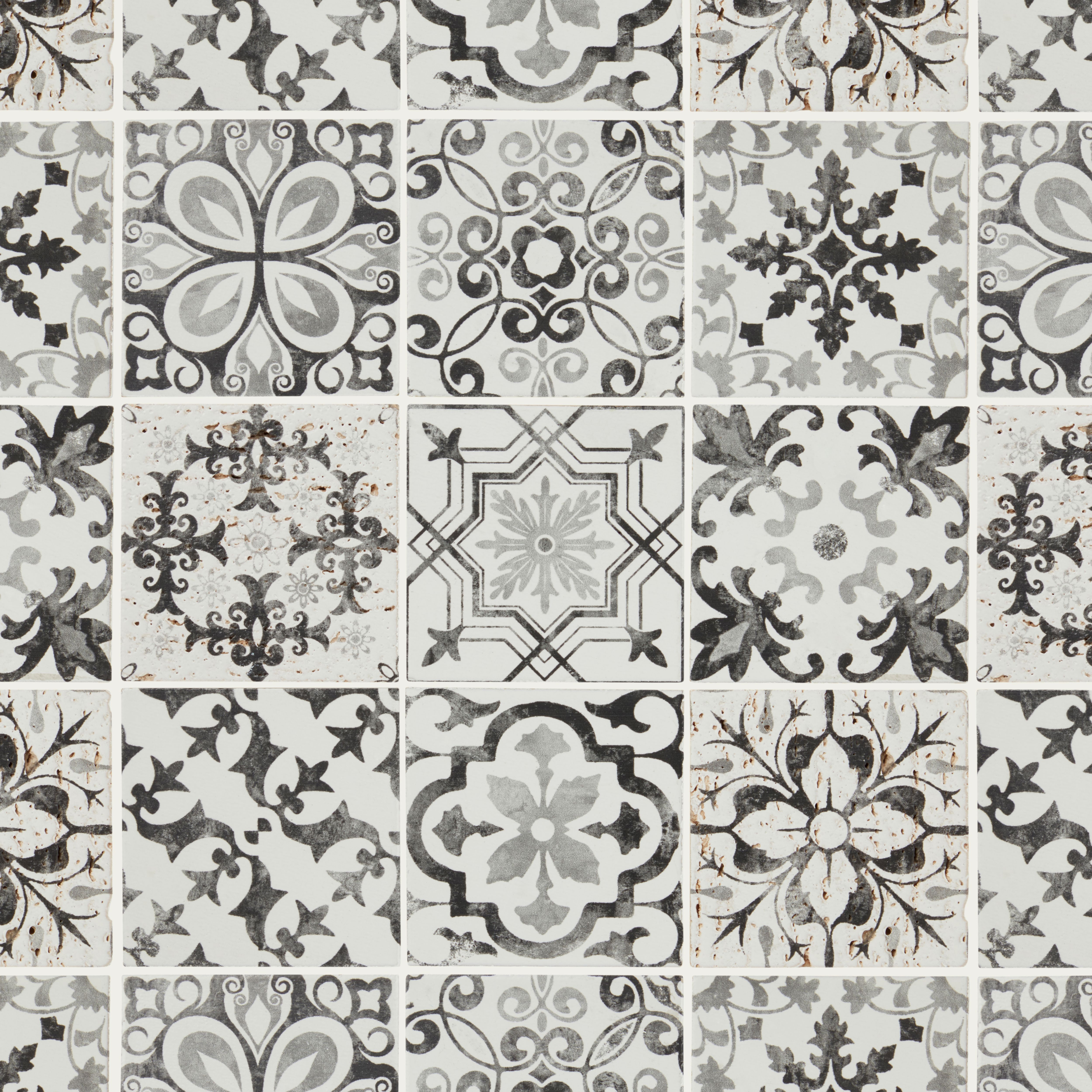 Lavandi Black & white Stone effect Natural stone Mosaic tile sheet, (L)300mm (W)300mm