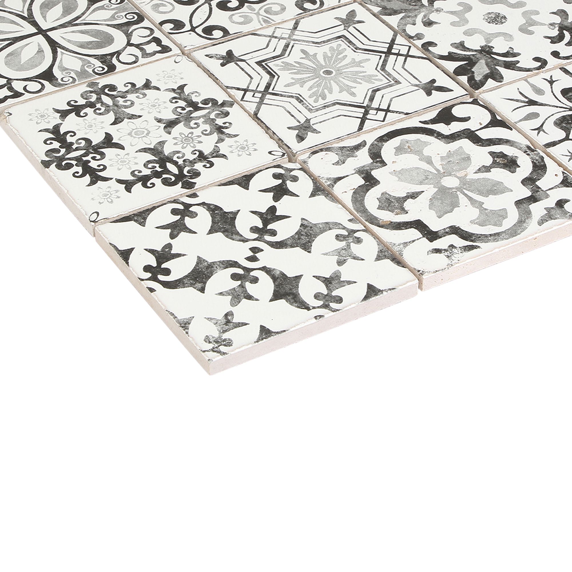 Lavandi Black & white Stone effect Natural stone Mosaic tile sheet, (L)300mm (W)300mm