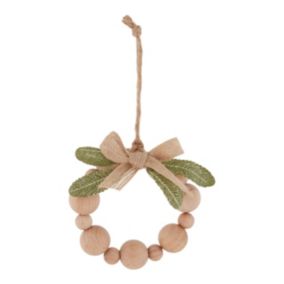 Layered greens Natural Beads with leaf Metal & wood Hanging decoration (D) 100mm