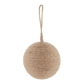 Layered greens Natural Hessian effect Jute Round Bauble (D) 78mm