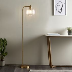 Lena Ribbed Satin Gold effect Floor lamp