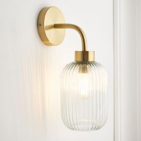 Lena Ribbed Satin Gold effect Wired Wall light 97843