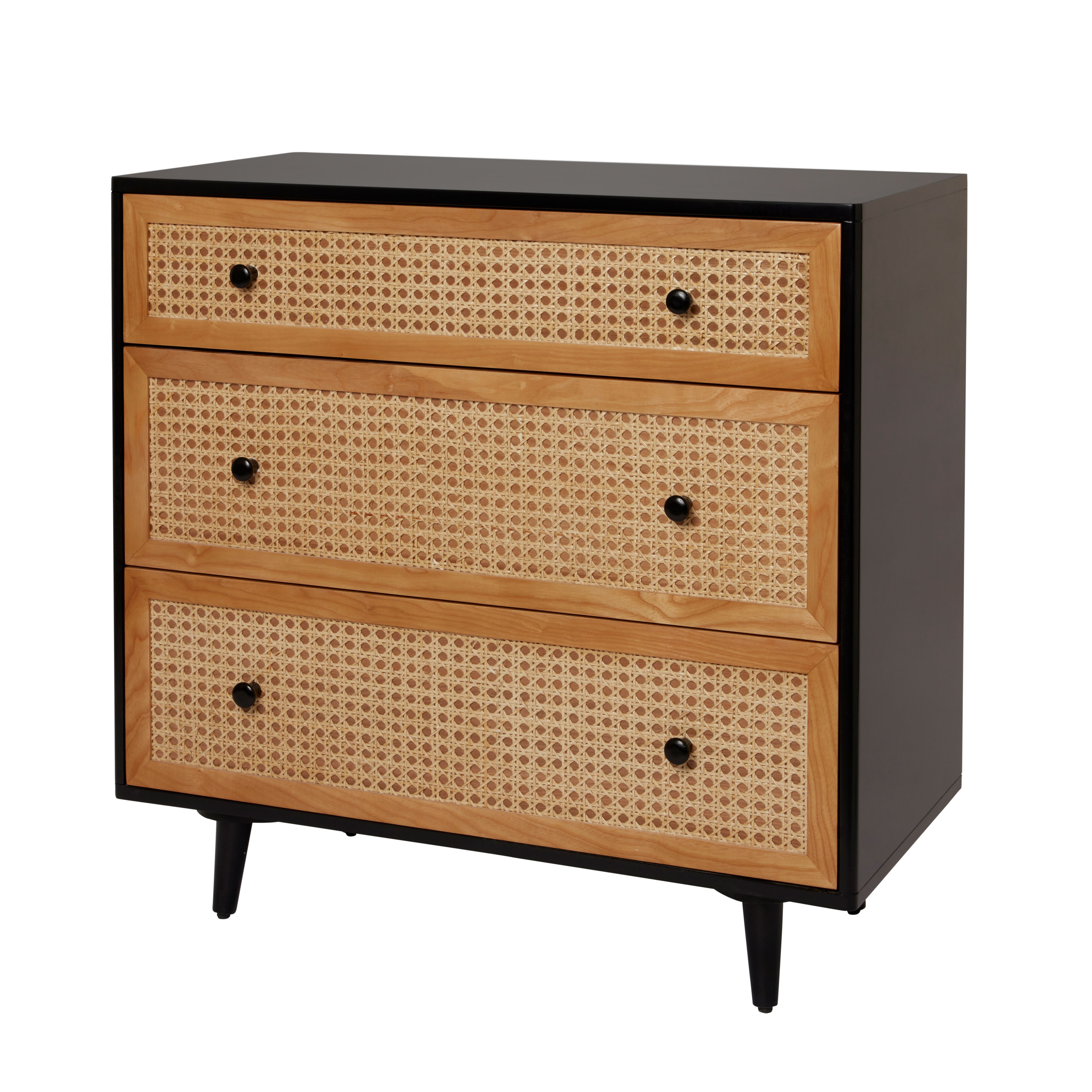 Leona Textured Matt black rattan effect 3 Drawer Rattan Chest of drawers (H)780mm (W)800mm (D)400mm