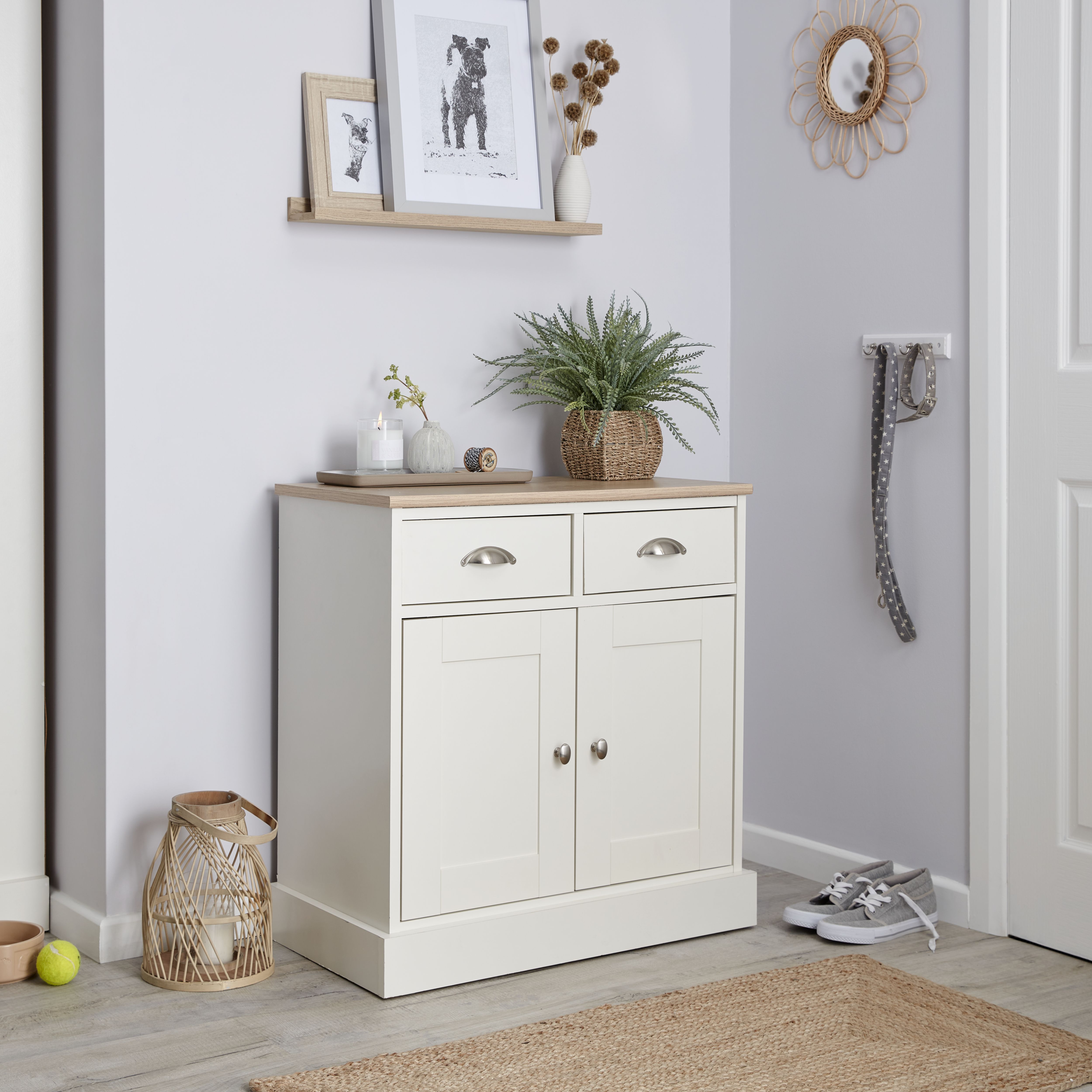 Letvica Matt Grey Light oak effect Chipboard 2 door 2 drawer Small