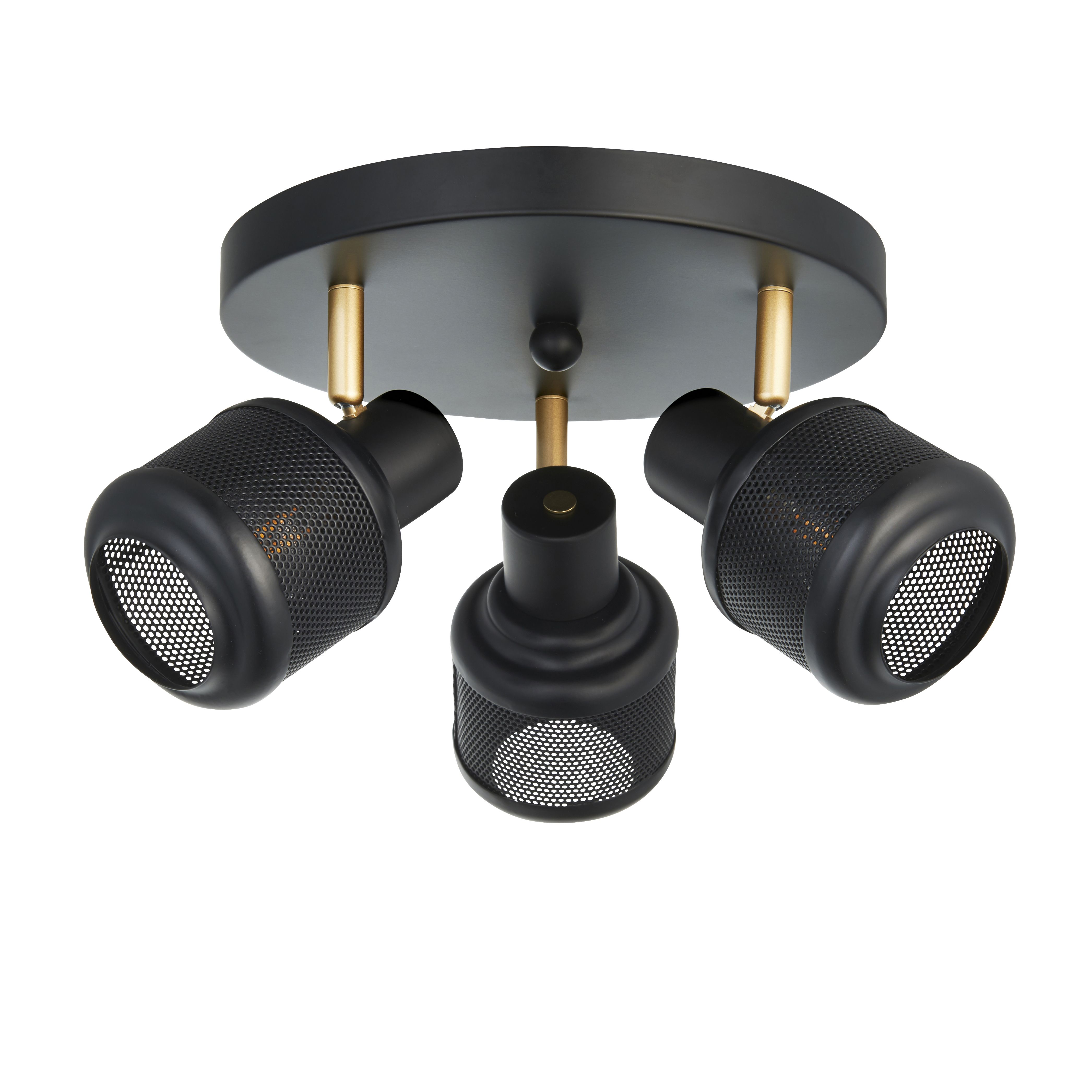Leven Satin Black Mains-powered (wired) 3 Light Spotlight plate