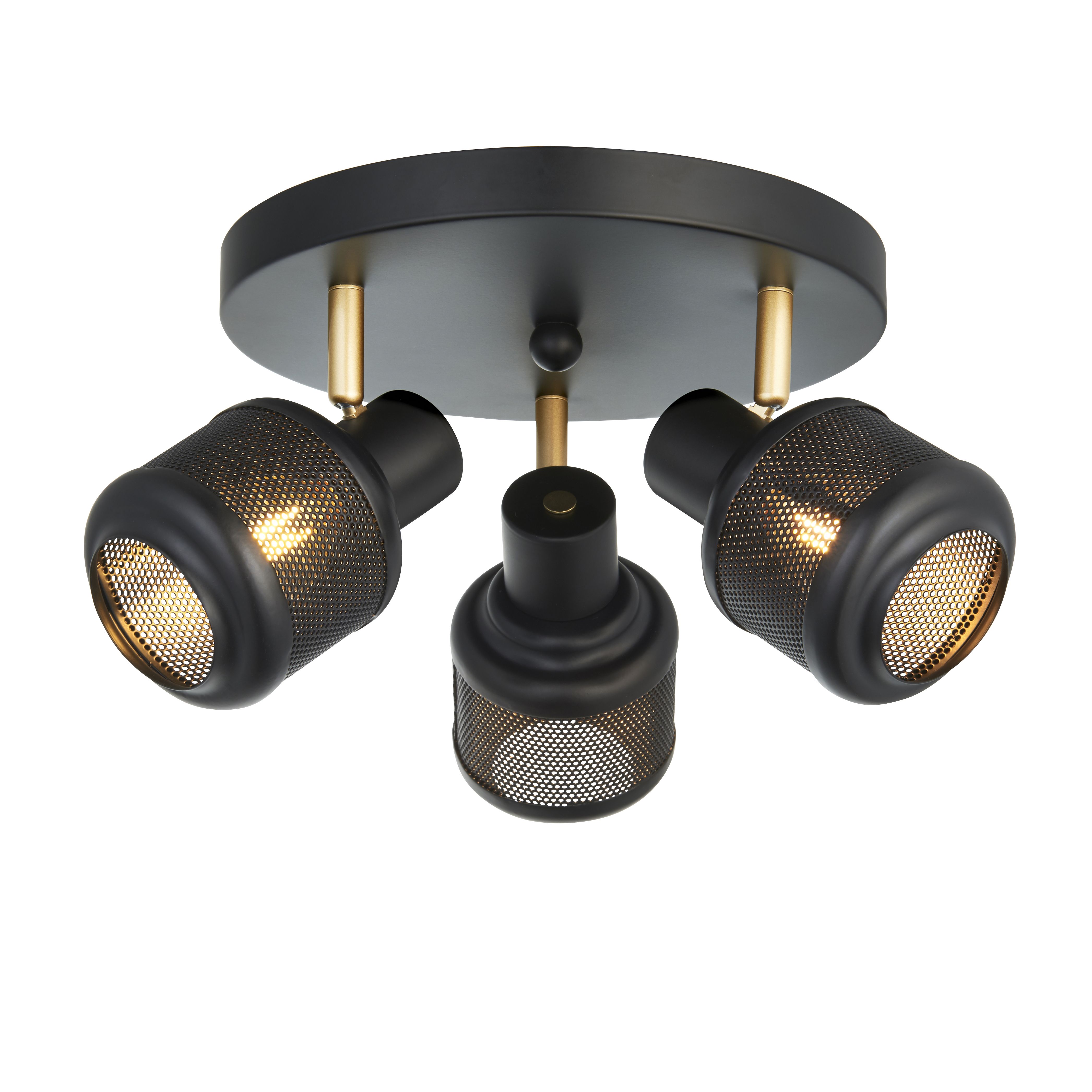Leven Satin Black Mains-powered (wired) 3 Light Spotlight plate