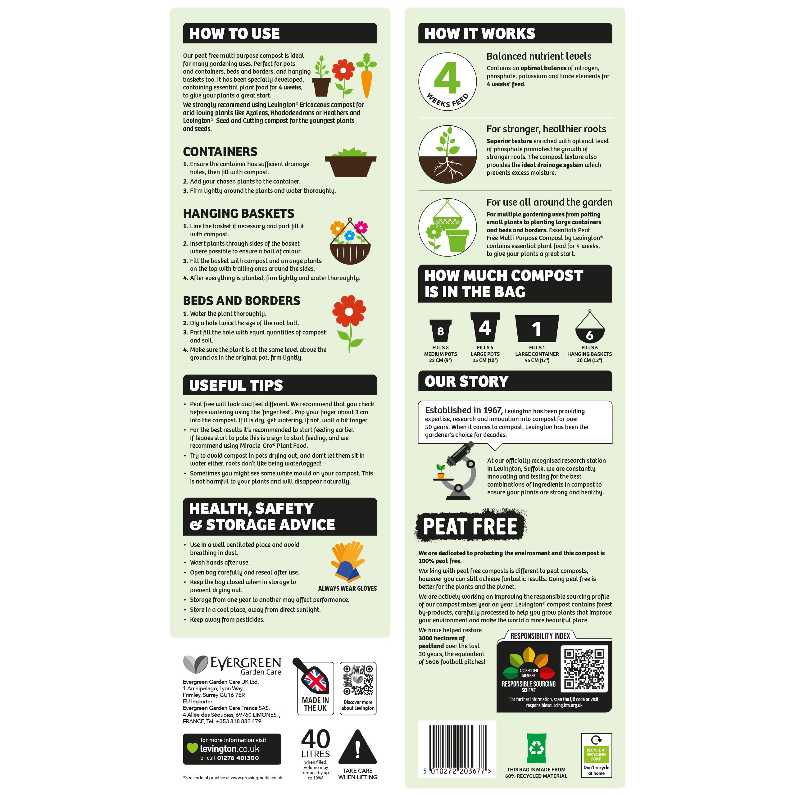 Levington Essentials Peat-free Multi-purpose Compost 40L