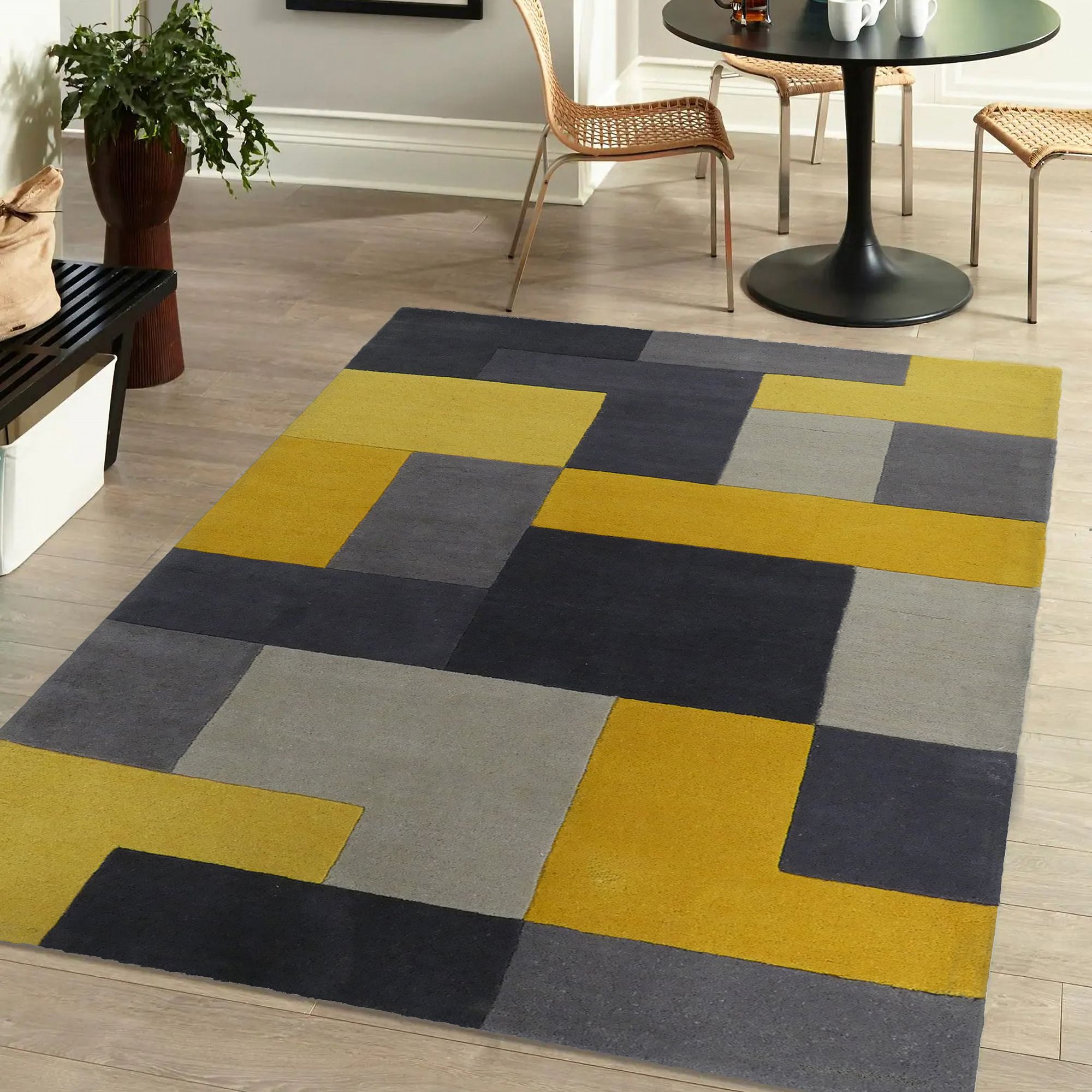 Lexus Grey & Yellow Block Rug 230cmx160cm