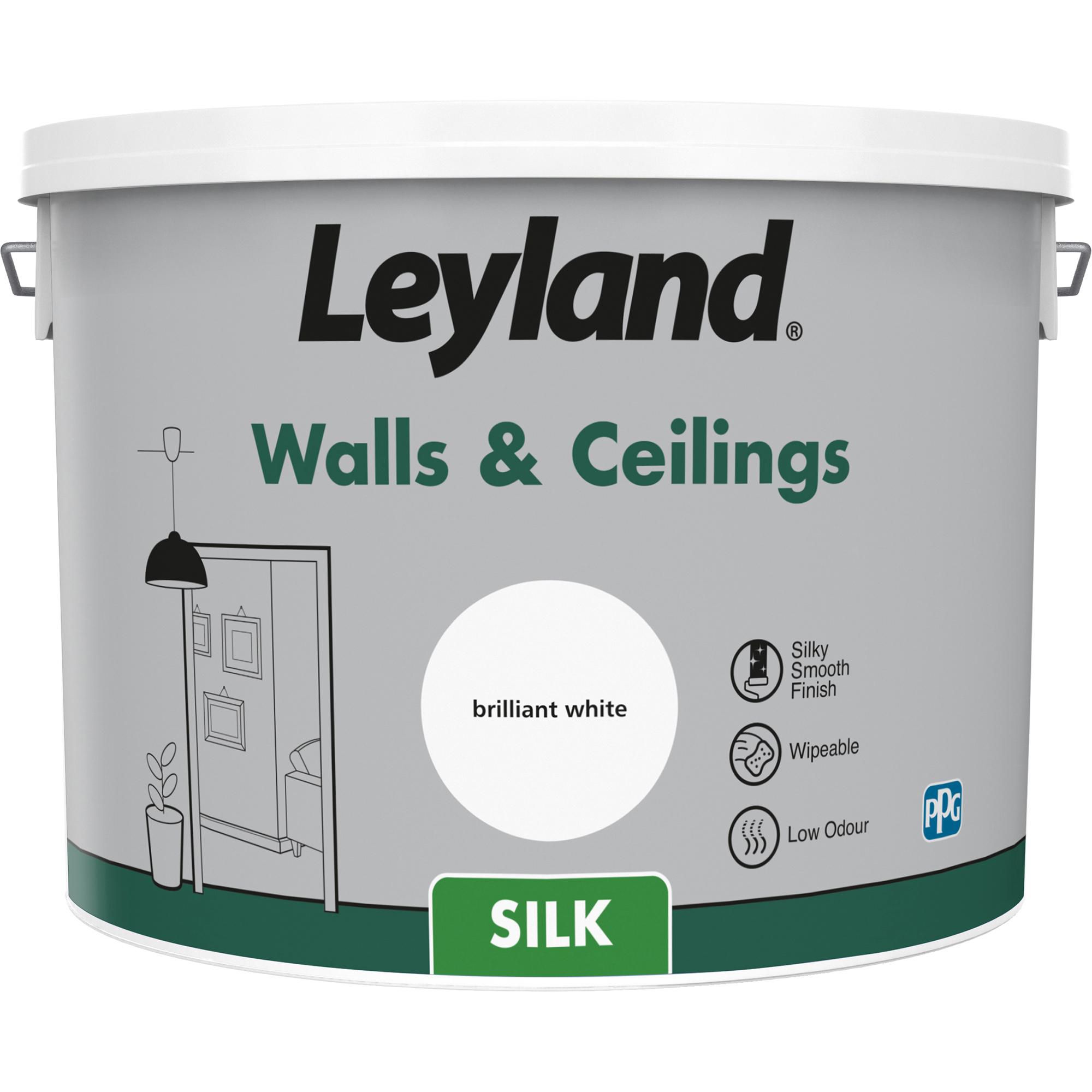 Leyland Brilliant White Silk Emulsion paint, 10L Tradepoint