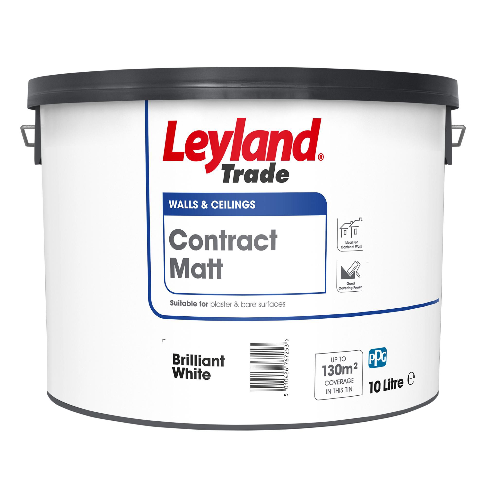 Leyland Trade Contract Brilliant White Matt Emulsion paint, 10L