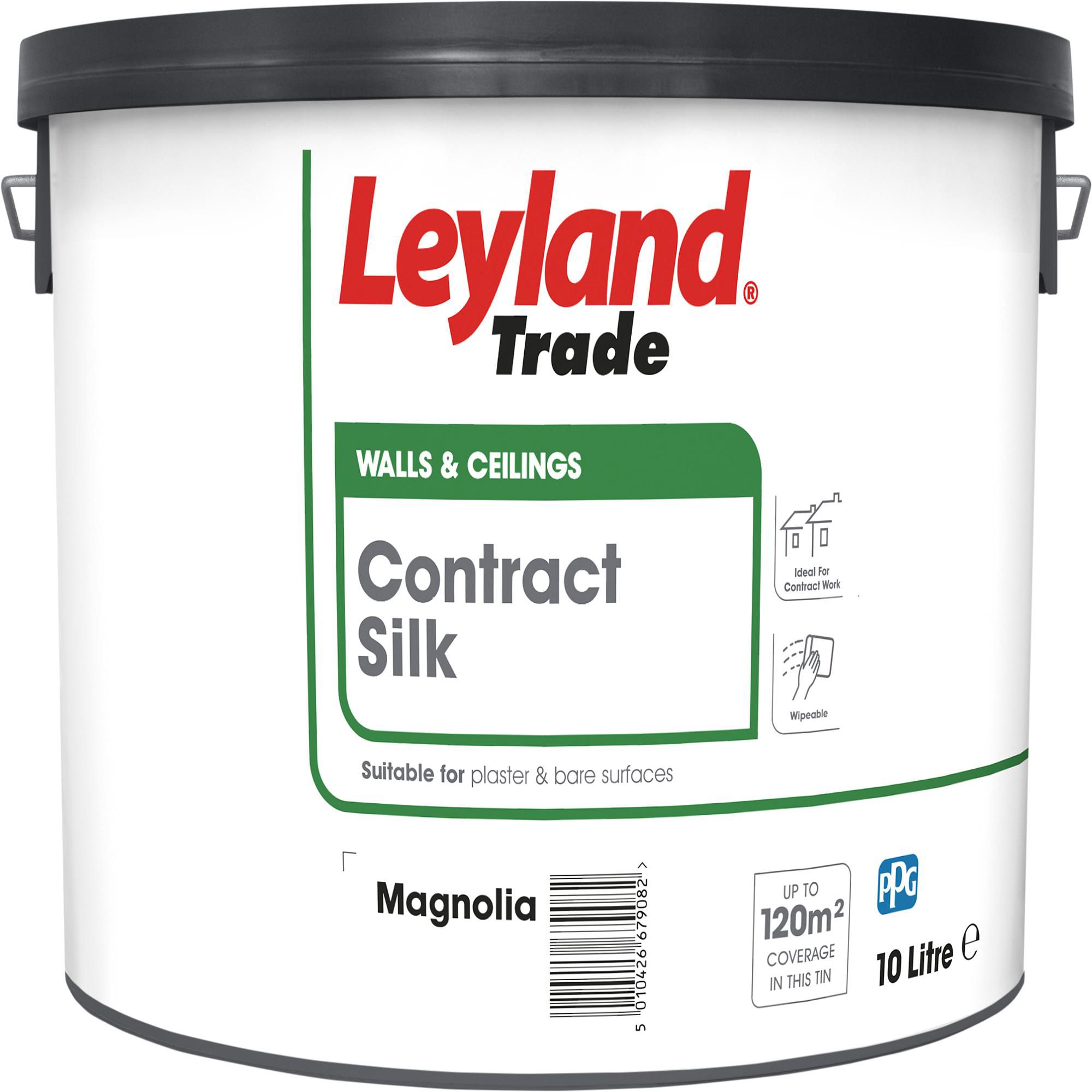 Image of Leyland Trade Contract Magnolia Silk Emulsion paint, 10L
