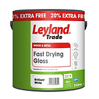 Leyland Trade Fast drying Brilliant White Gloss Metal & wood paint, 3L