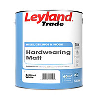 Leyland Trade Hardwearing Brilliant White Matt Emulsion paint, 5L