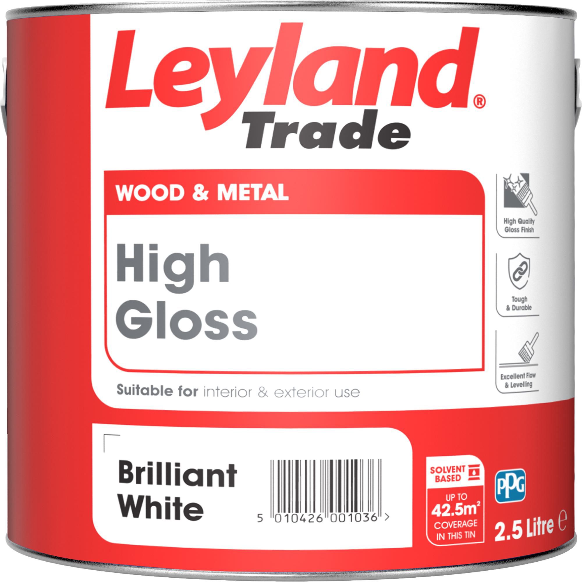 Leyland Trade Pure brilliant white Gloss Metal & wood paint, 2.5L