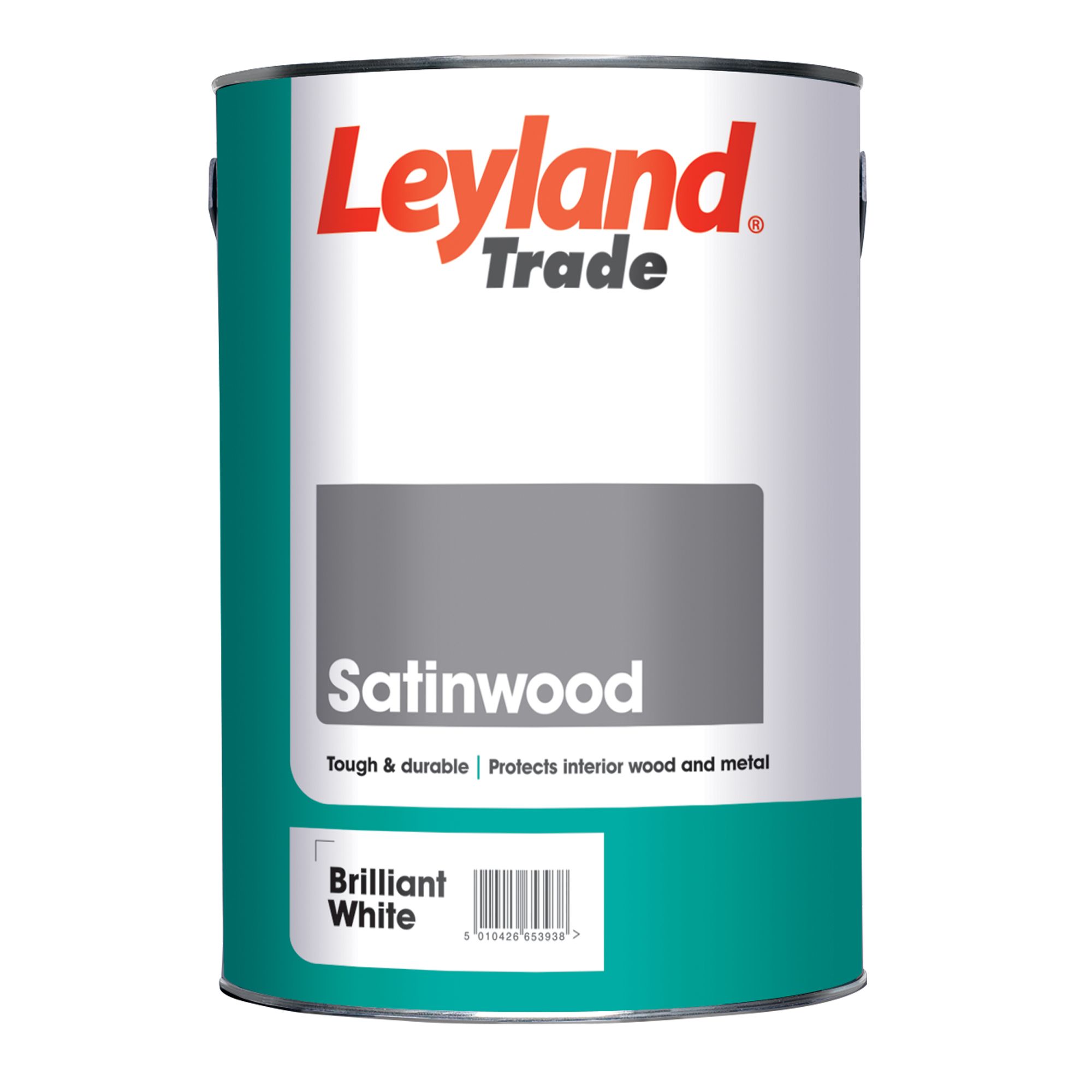 Leyland Trade Pure brilliant white Satin Metal & wood paint, 5L Tradepoint