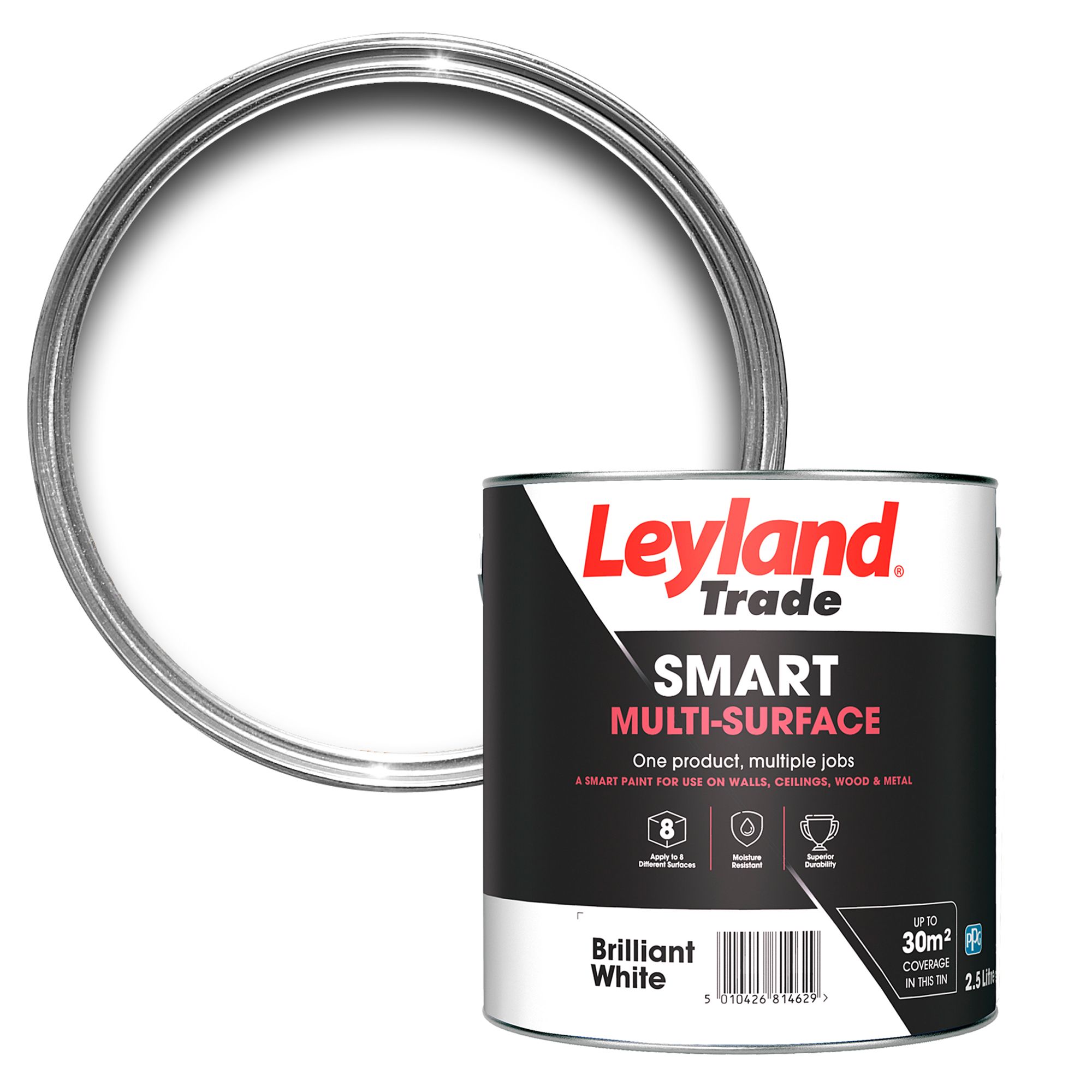 Leyland Trade Smart Brilliant white Mid sheen Multisurface paint, 2.5L