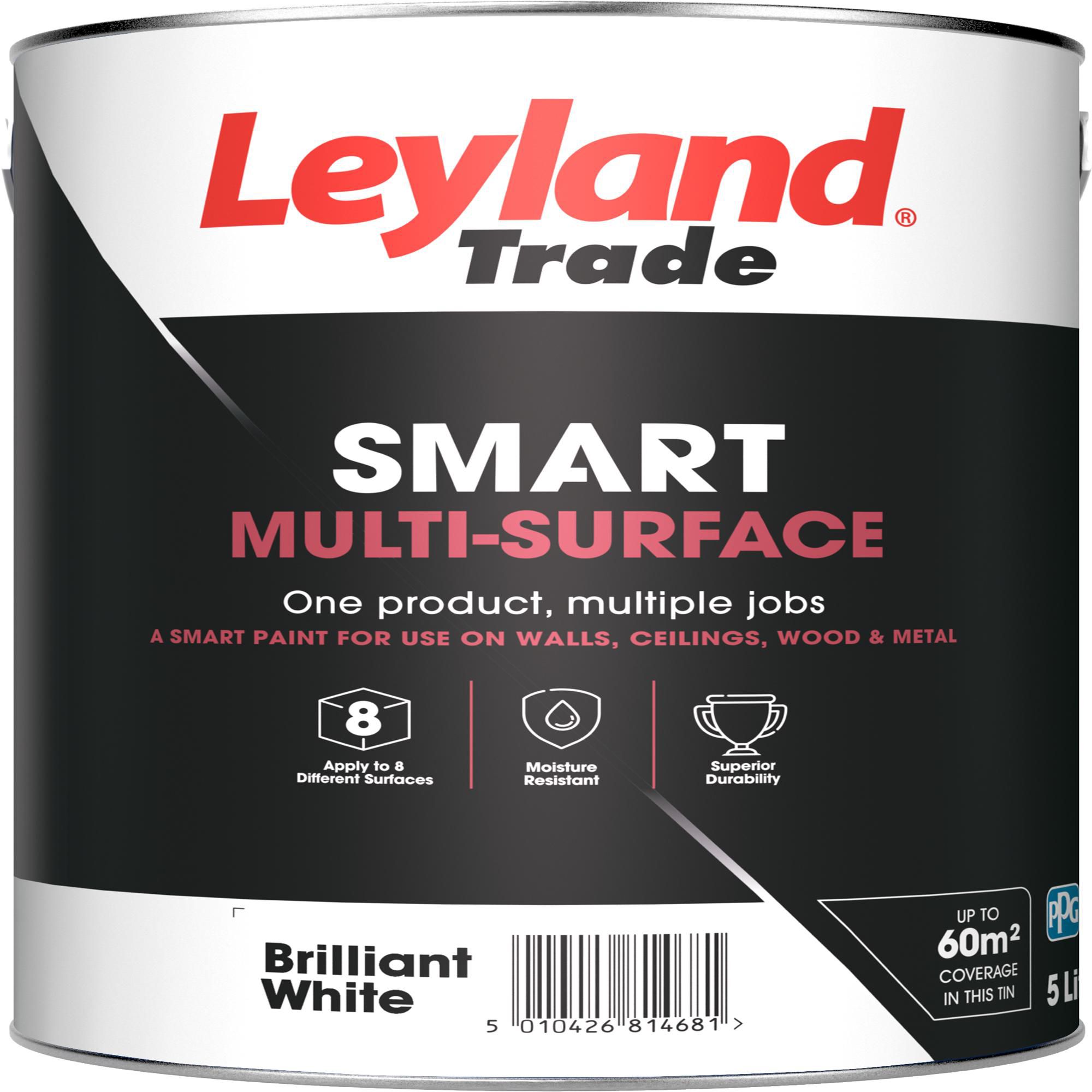 Leyland Trade Smart Brilliant white Mid sheen Multi-surface paint, 5L
