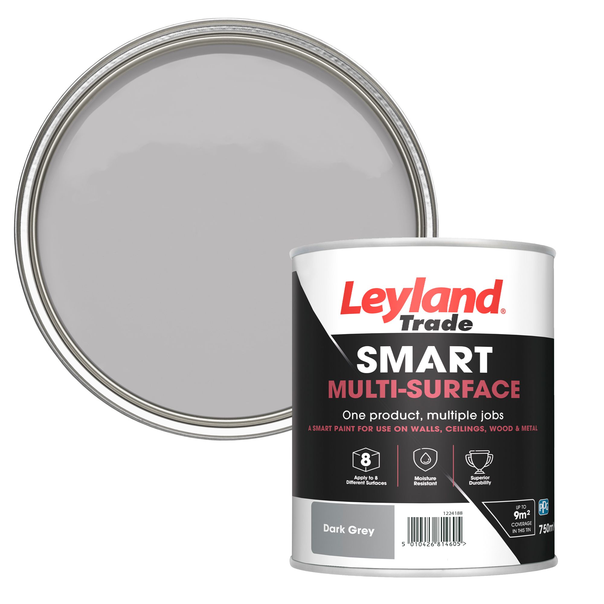Leyland Trade Smart Dark grey Mid sheen Multi-surface paint, 750ml