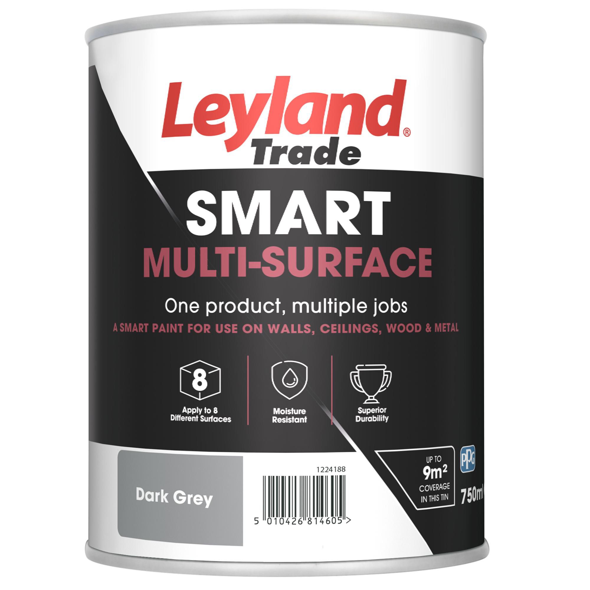 Leyland Trade Smart Dark grey Mid sheen Multi-surface paint, 750ml