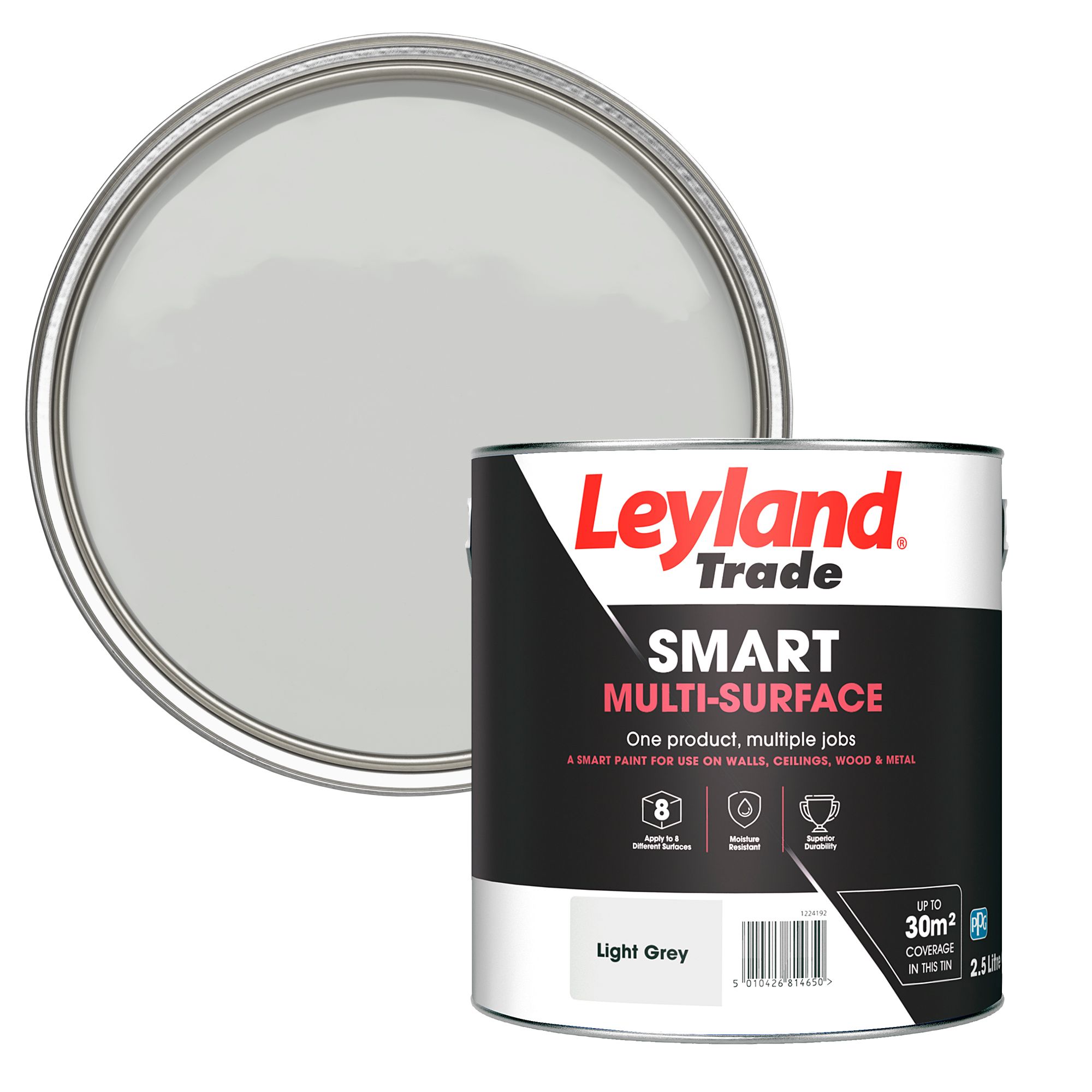 Leyland Trade Smart Light grey Mid sheen Multisurface paint, 2.5L