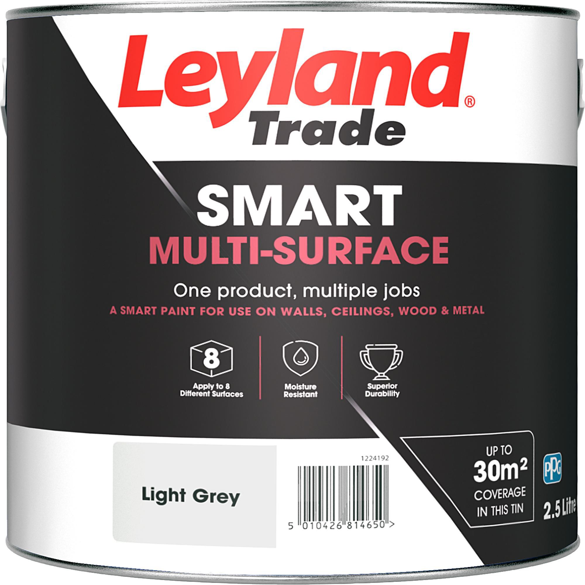 Leyland Trade Smart Light grey Mid sheen Multi-surface paint, 2.5L