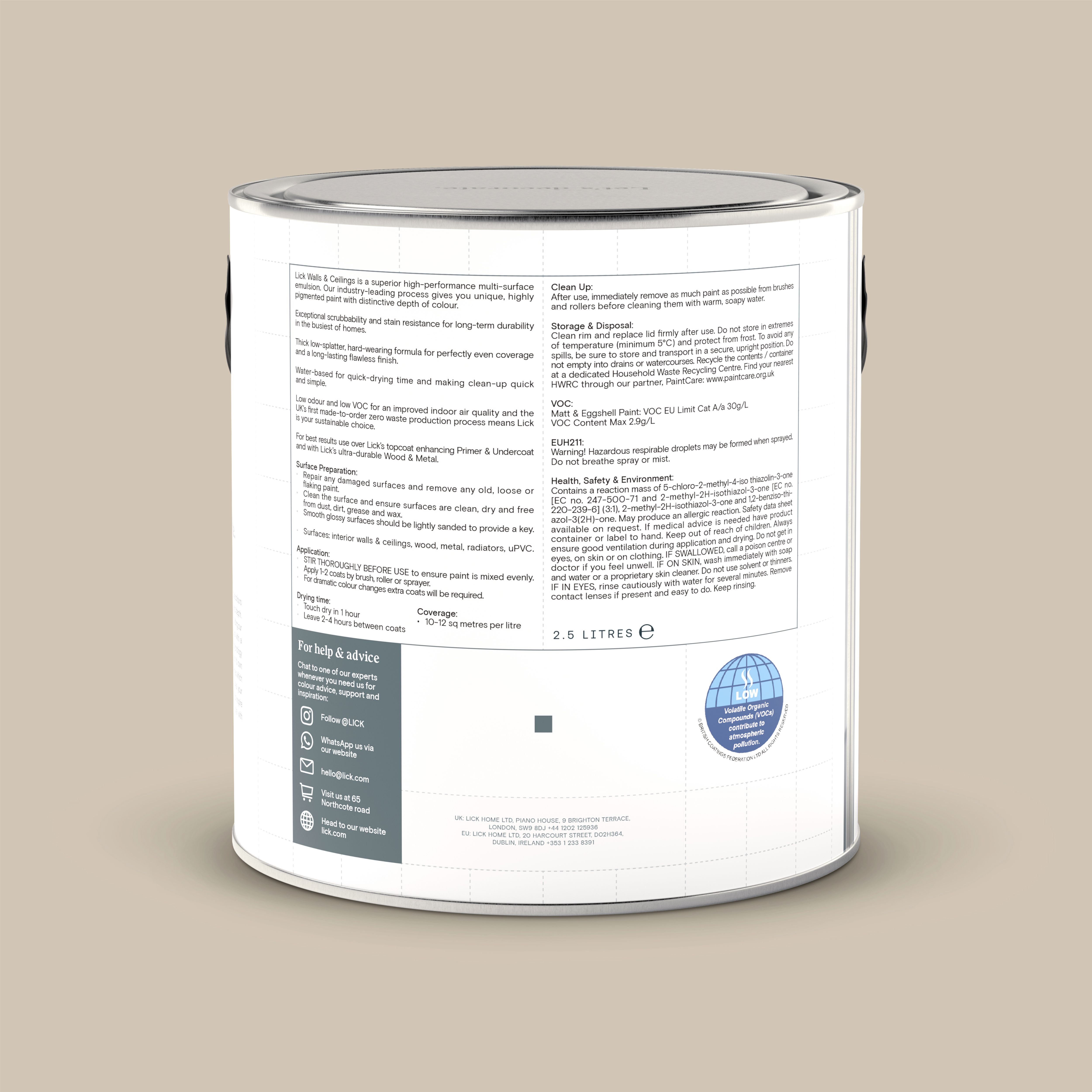 Lick Beige 10 Eggshell Emulsion paint, 2.5L