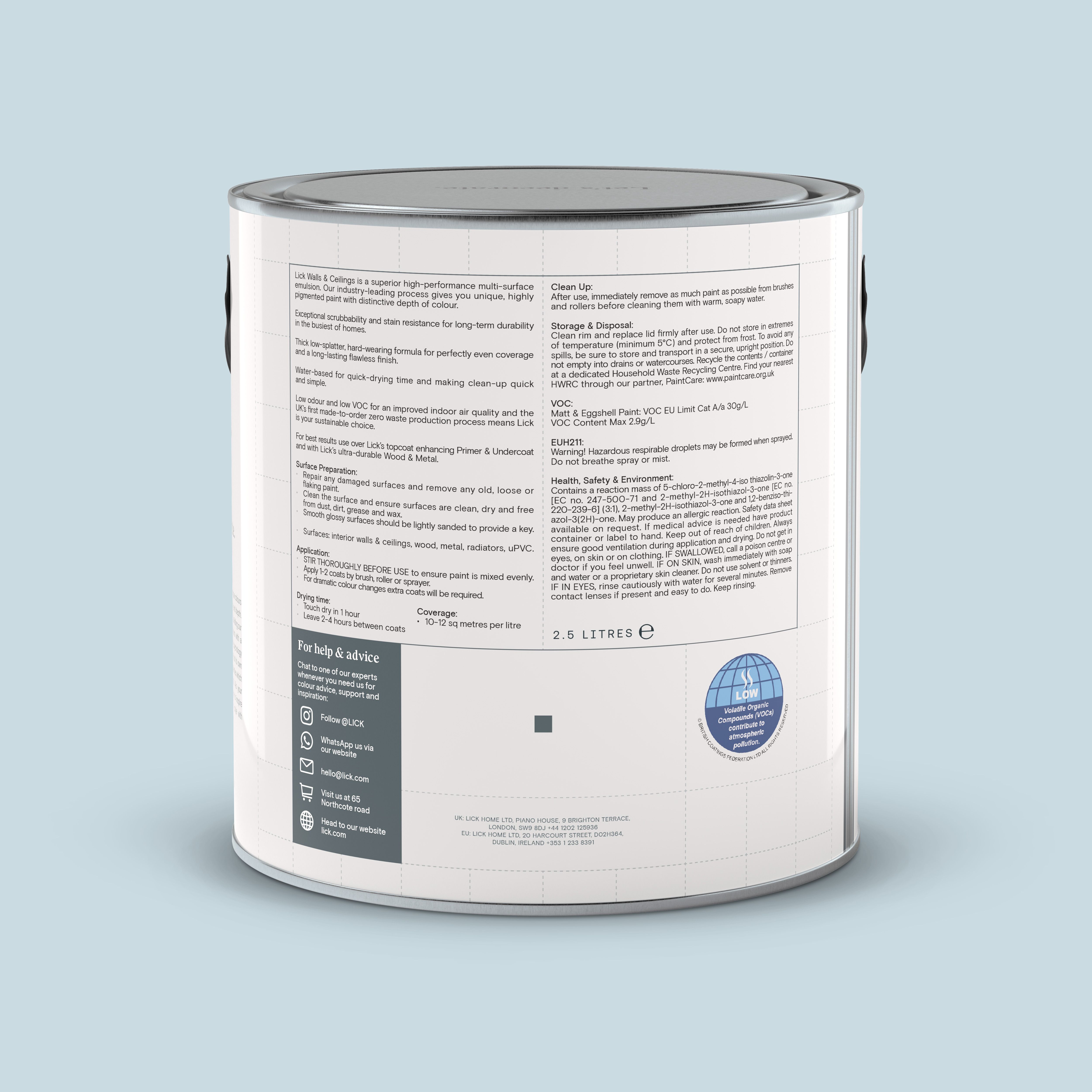 Lick Blue 15 Matt Emulsion paint, 2.5L