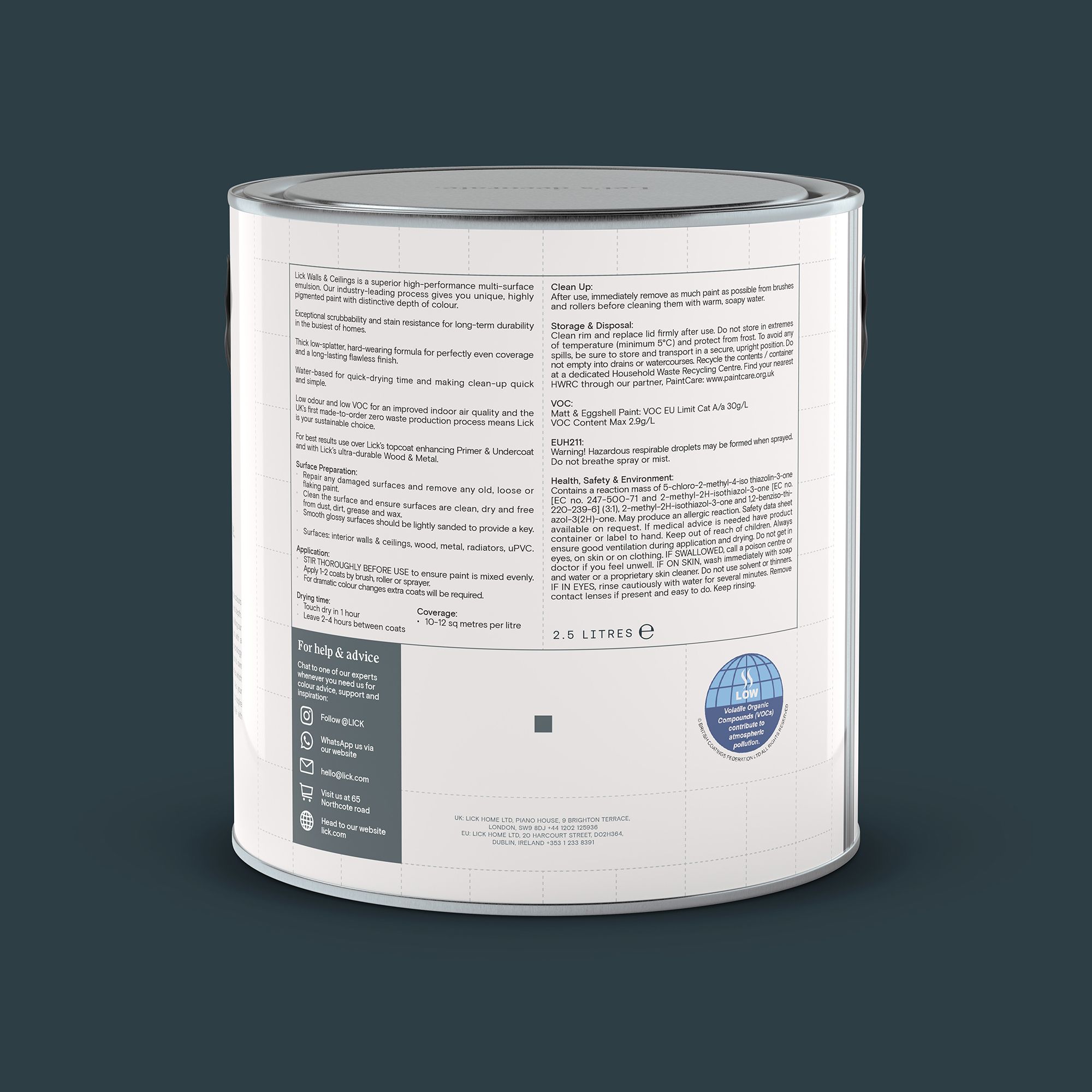 Lick Blue 20 Eggshell Multi-surface Emulsion paint, 2.5L
