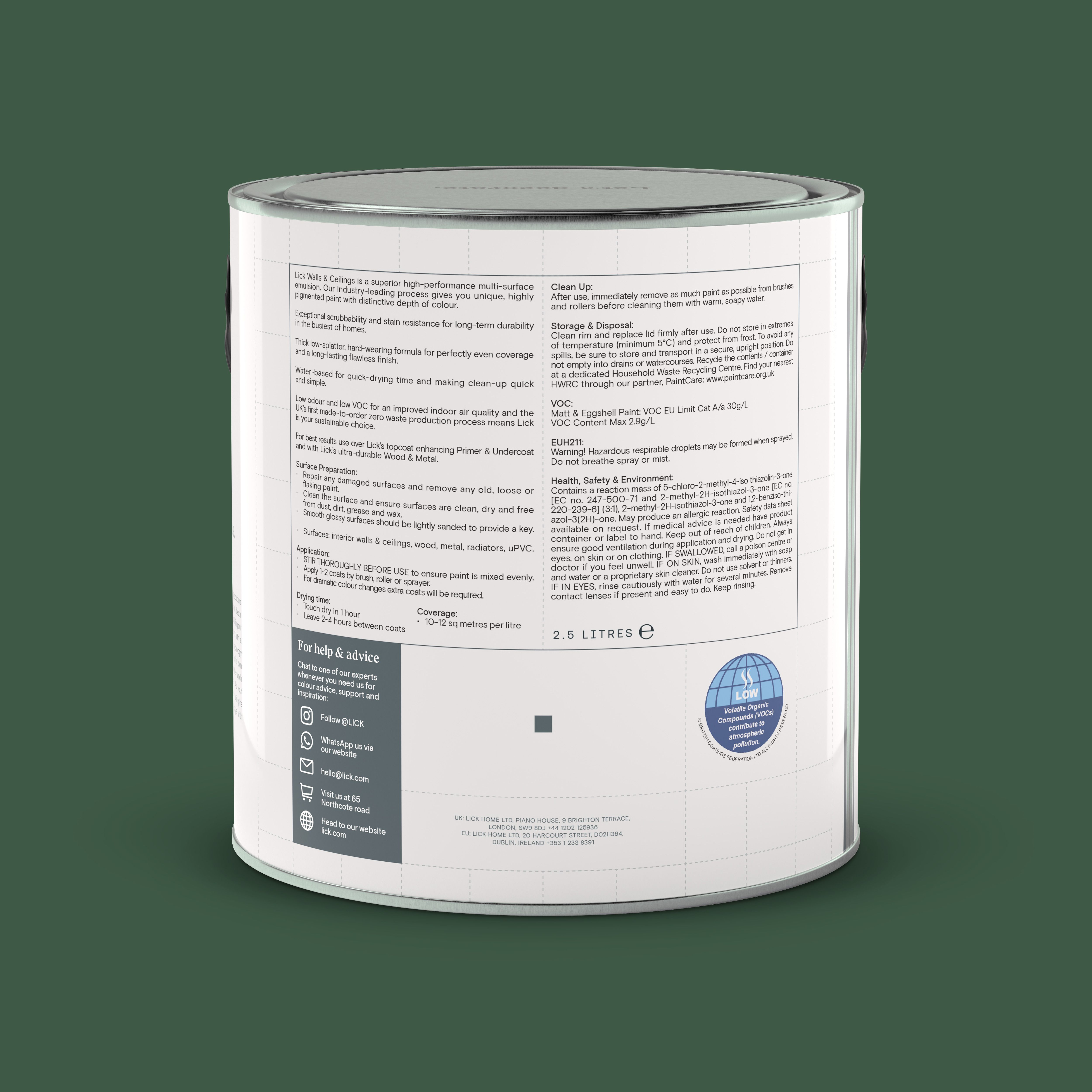 Lick Green 20 Matt Emulsion paint, 2.5L