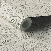 Lick Green & White Damask 01 Textured Wallpaper