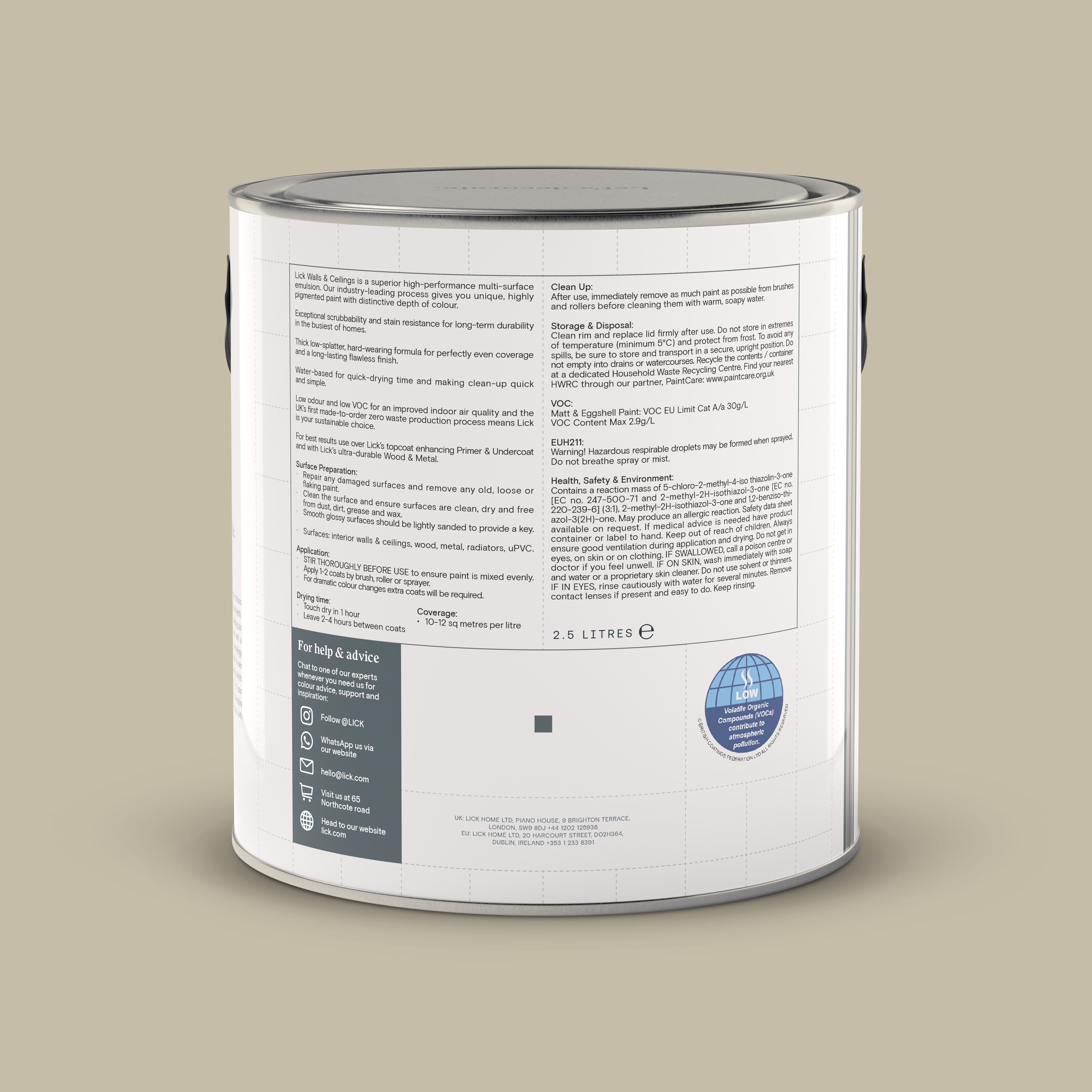 Lick Greige 01 Matt Emulsion paint, 2.5L