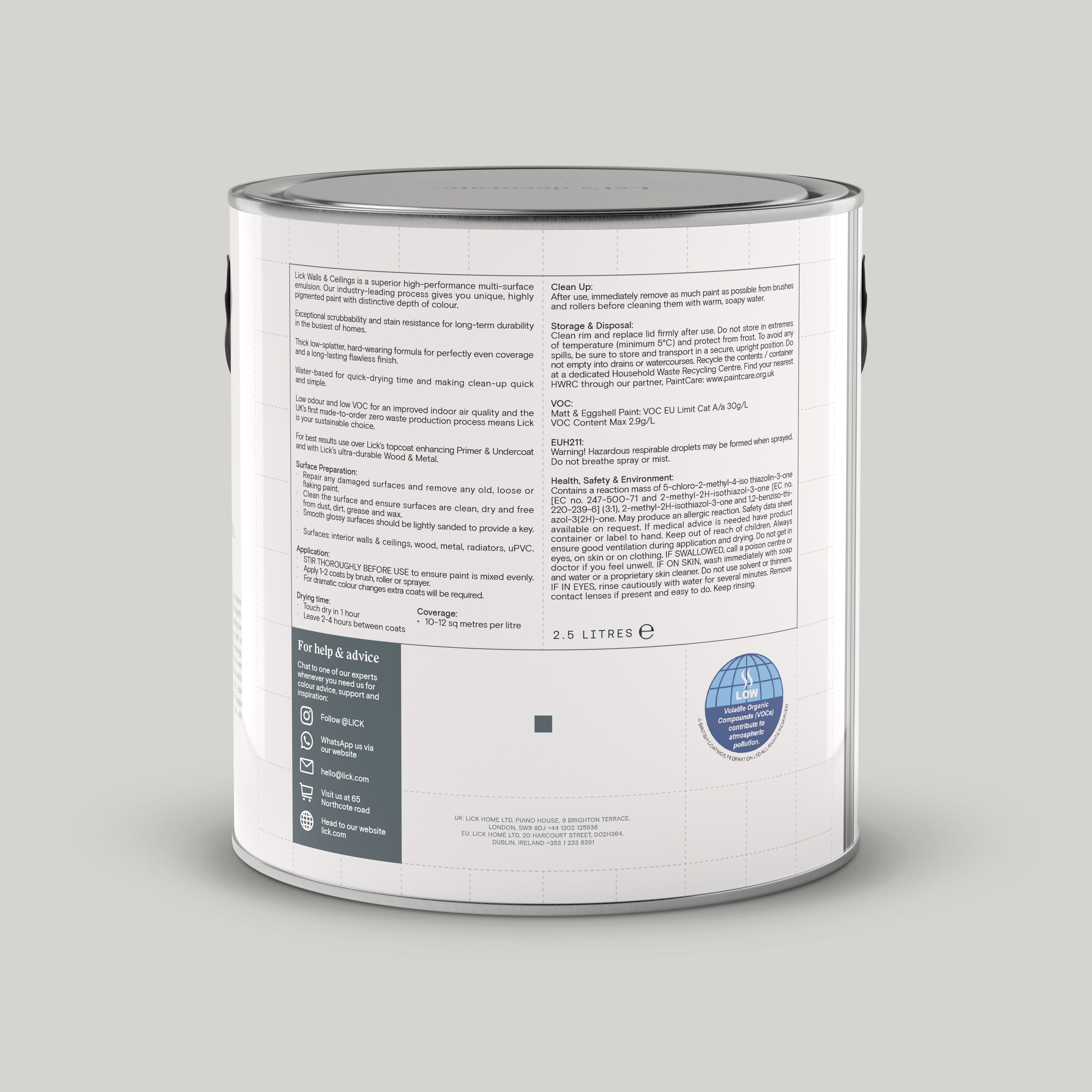 Lick Grey 01 Matt Emulsion paint, 2.5L