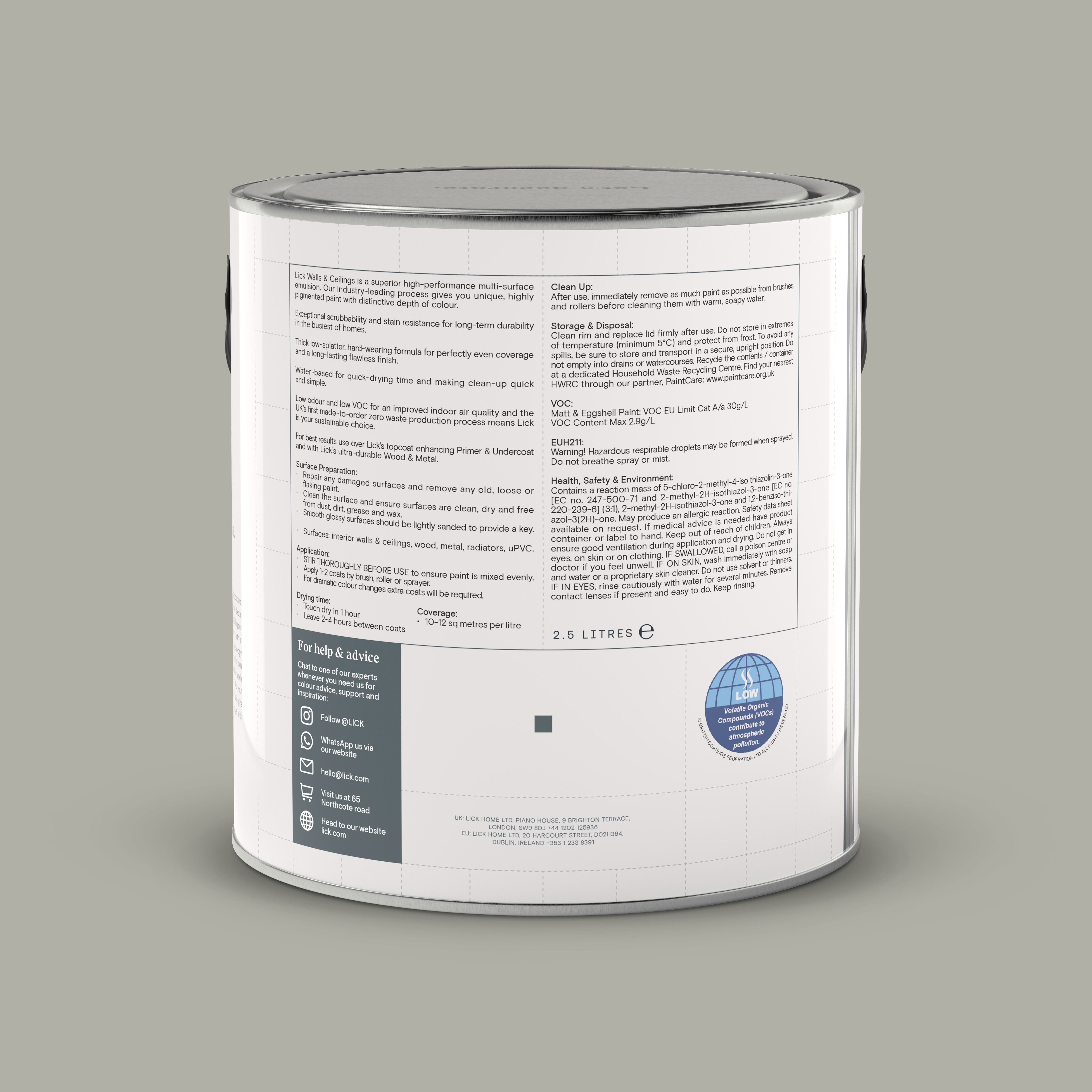 Lick Grey 04 Eggshell Emulsion paint, 2.5L