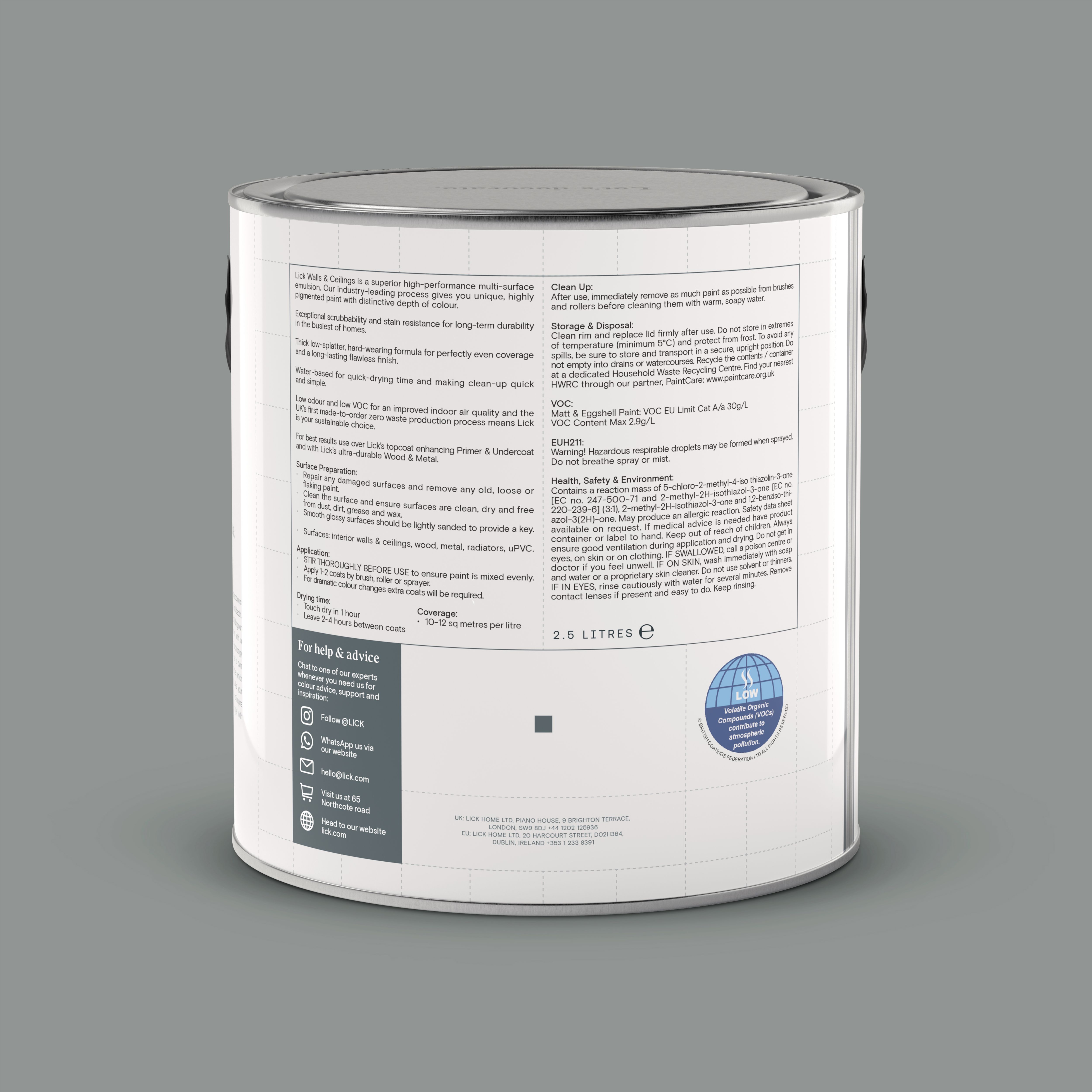 Lick Grey 16 Eggshell Emulsion paint, 2.5L